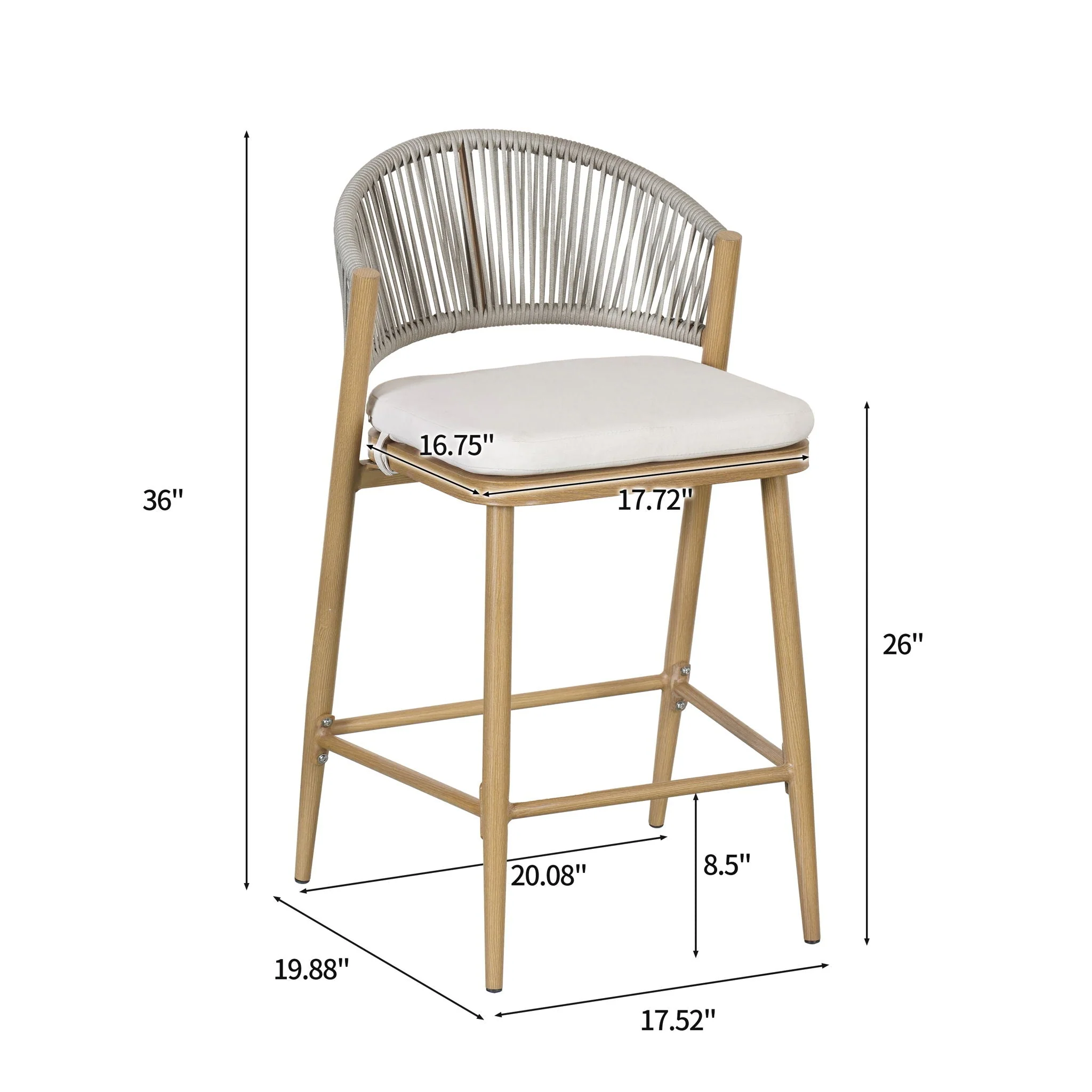 Outdoor 26" Counter Height Metal Frame Counter Stools With Scallop Shaped Backrest & Water Resistant Cushions - Image 6