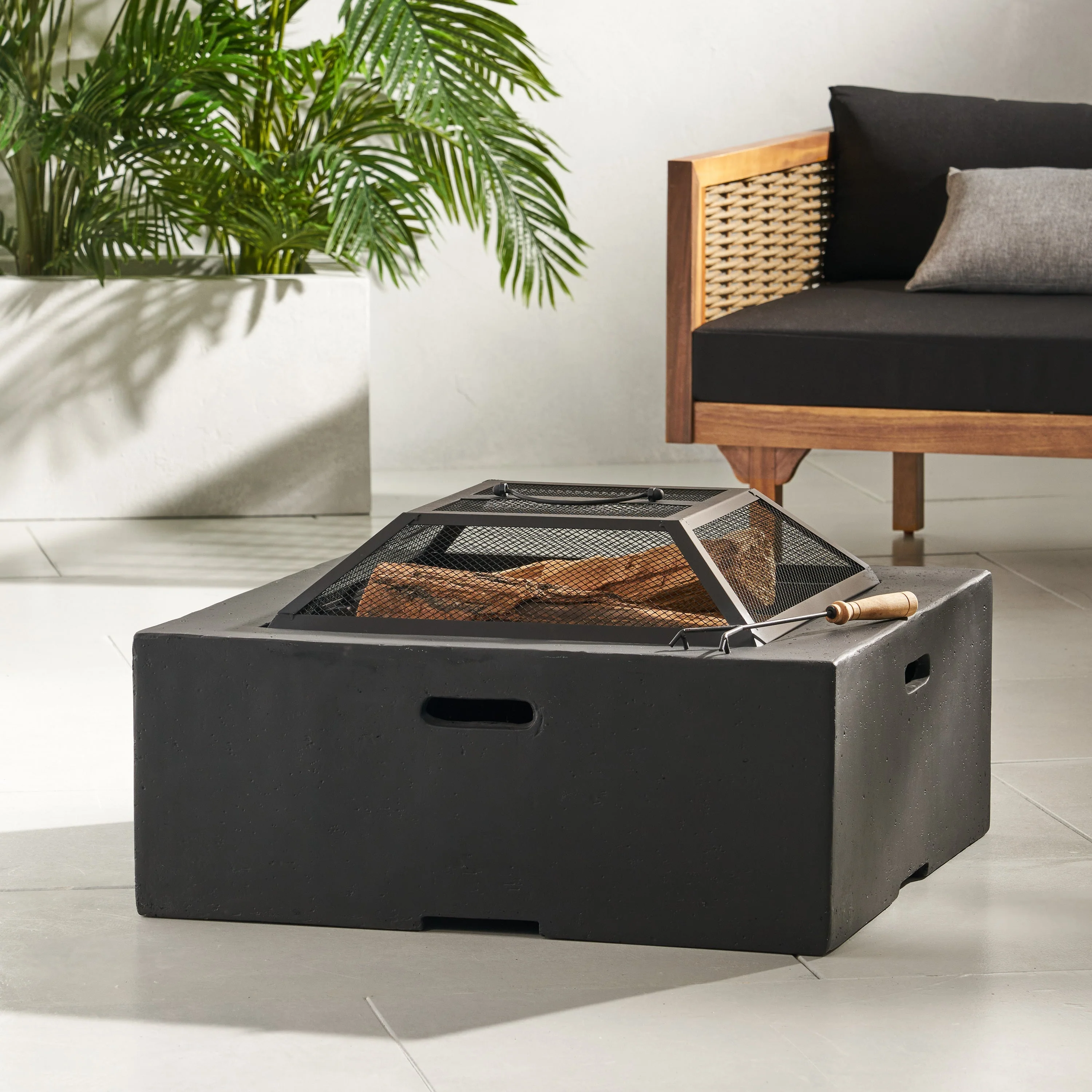 Outdoor 29' Square MgO Wood-Burning Fire Pit, Dark Gray - Image 2