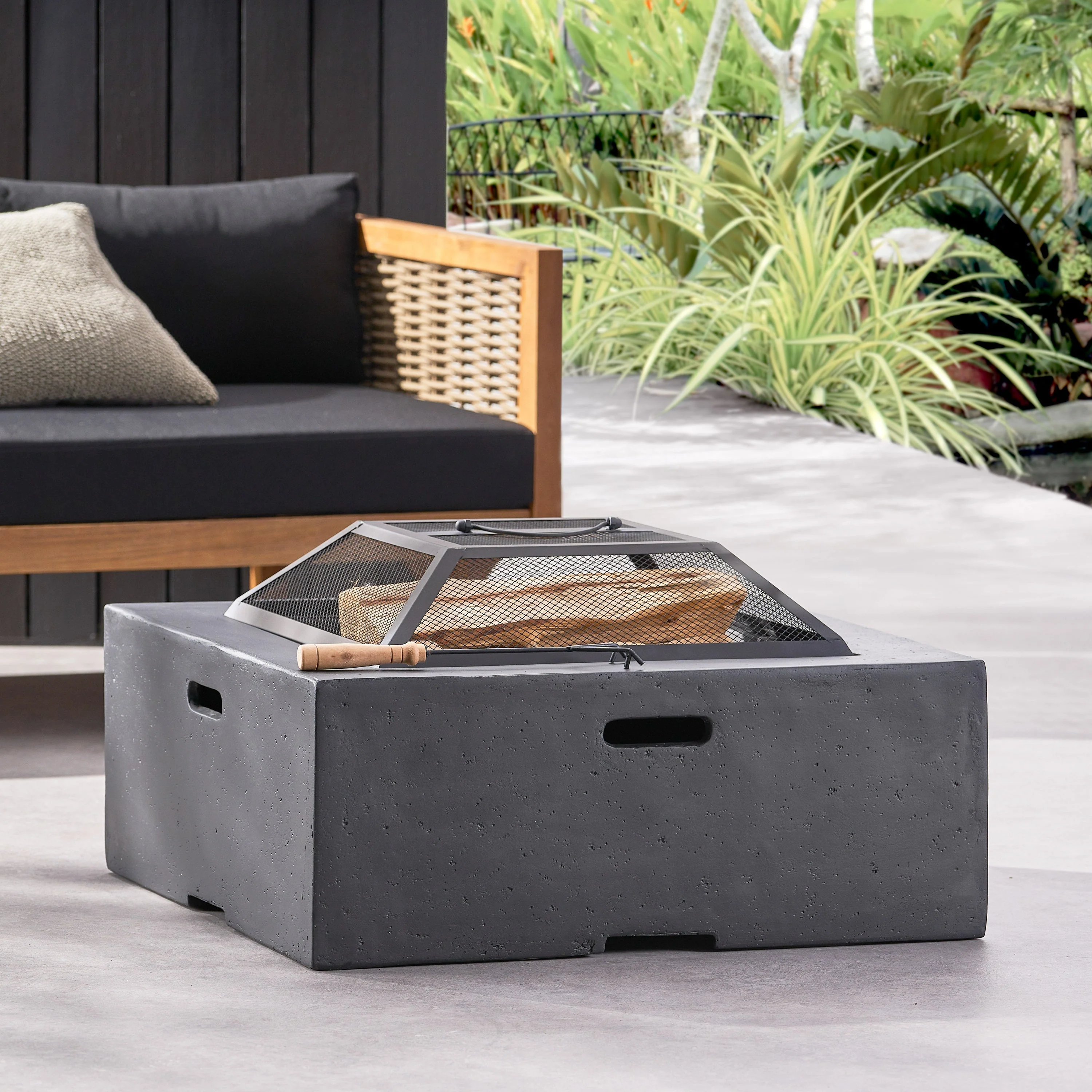Outdoor 29' Square MgO Wood-Burning Fire Pit, Dark Gray - Image 5