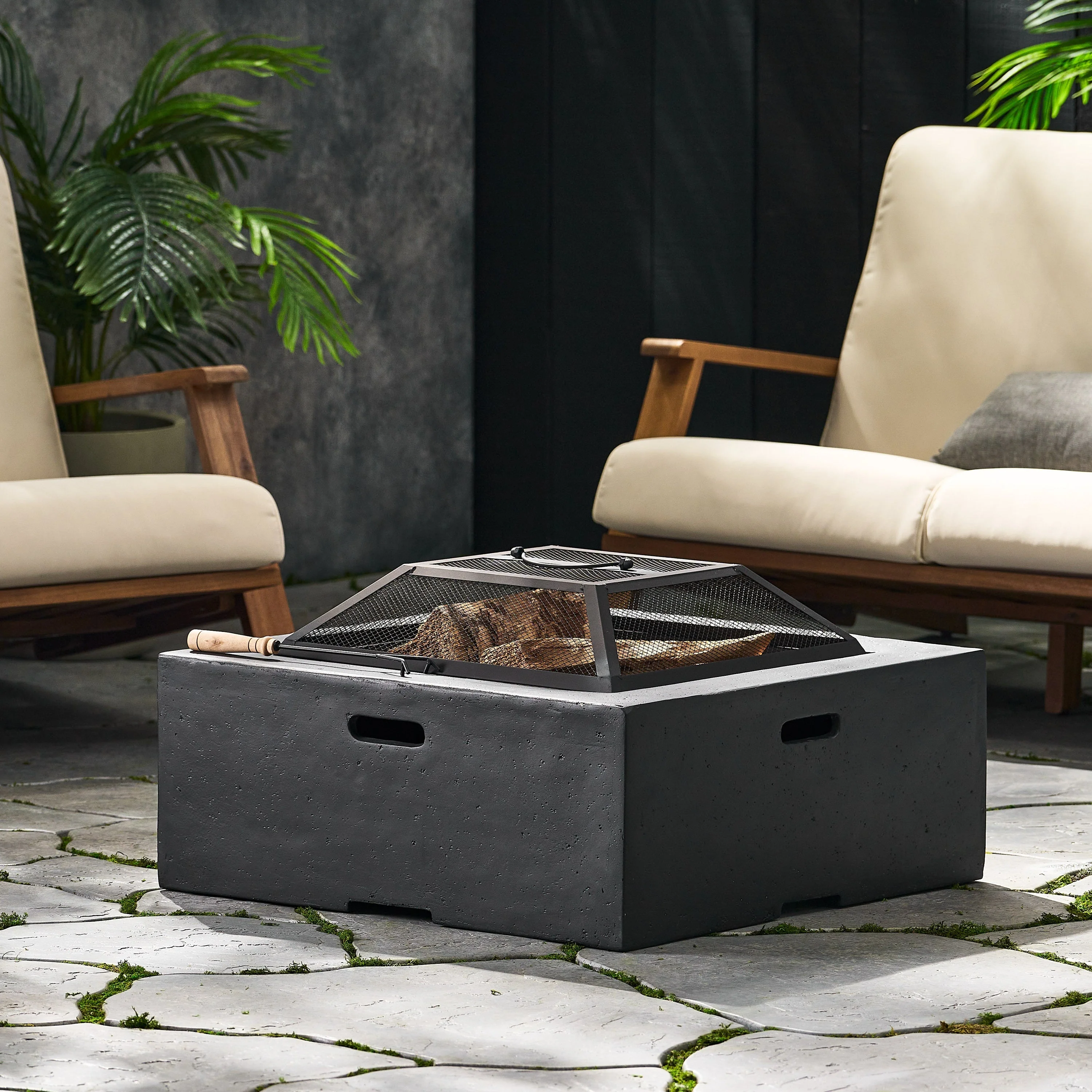 Outdoor 29' Square MgO Wood-Burning Fire Pit, Dark Gray - Image 7