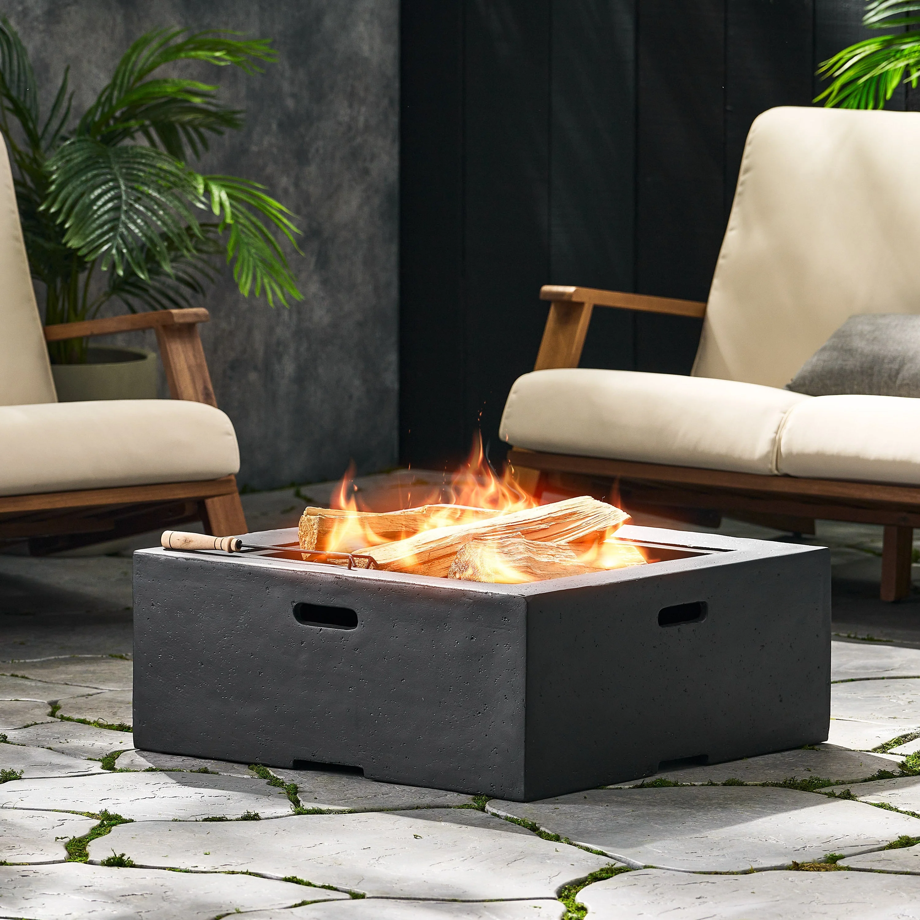 Outdoor 29' Square MgO Wood-Burning Fire Pit, Dark Gray - Image 8