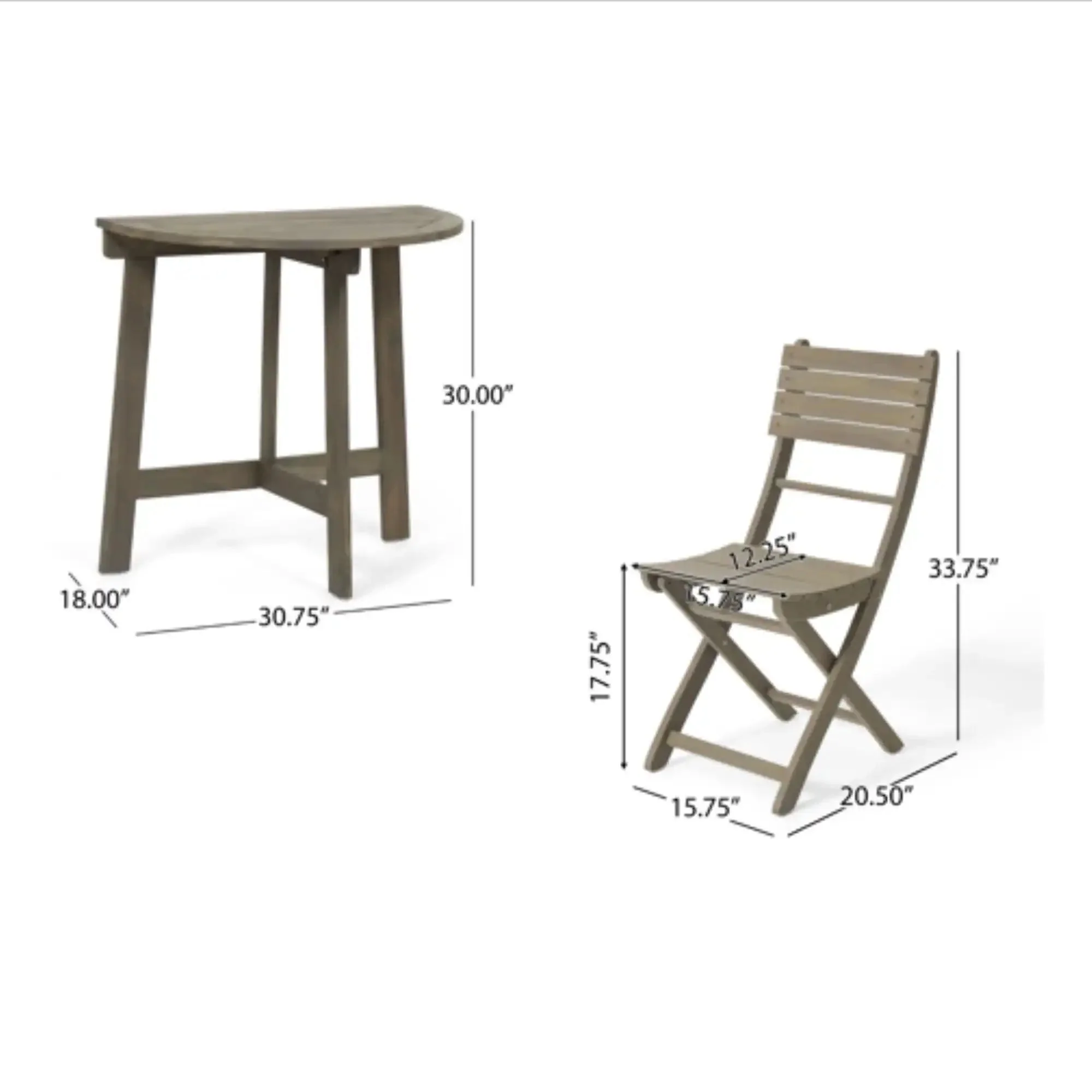 Outdoor 3 Piece Half Round Folding Bistro Set - Image 4