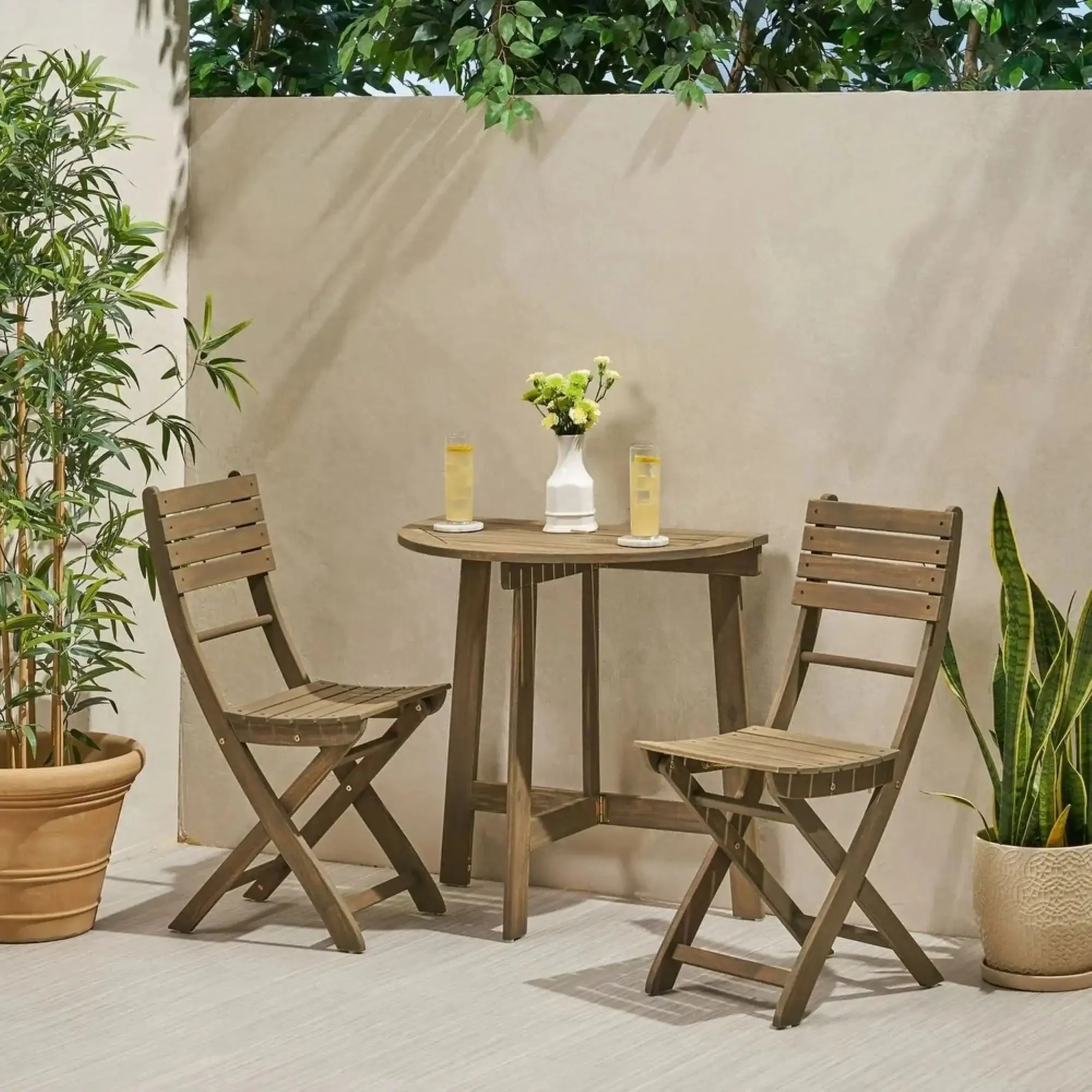 Outdoor 3 Piece Half Round Folding Bistro Set - Image 5