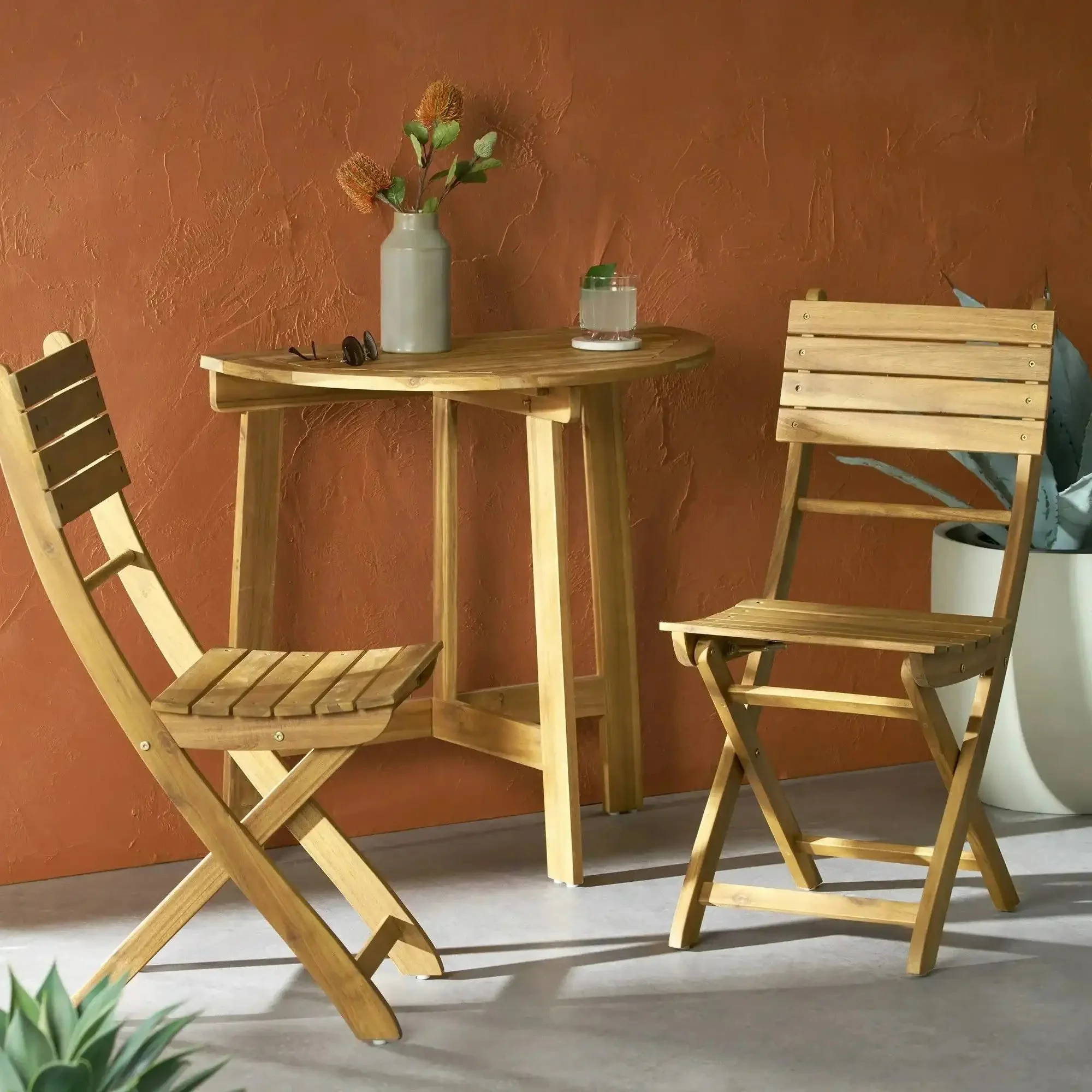 Outdoor 3 Piece Half Round Folding Bistro Set - Image 7