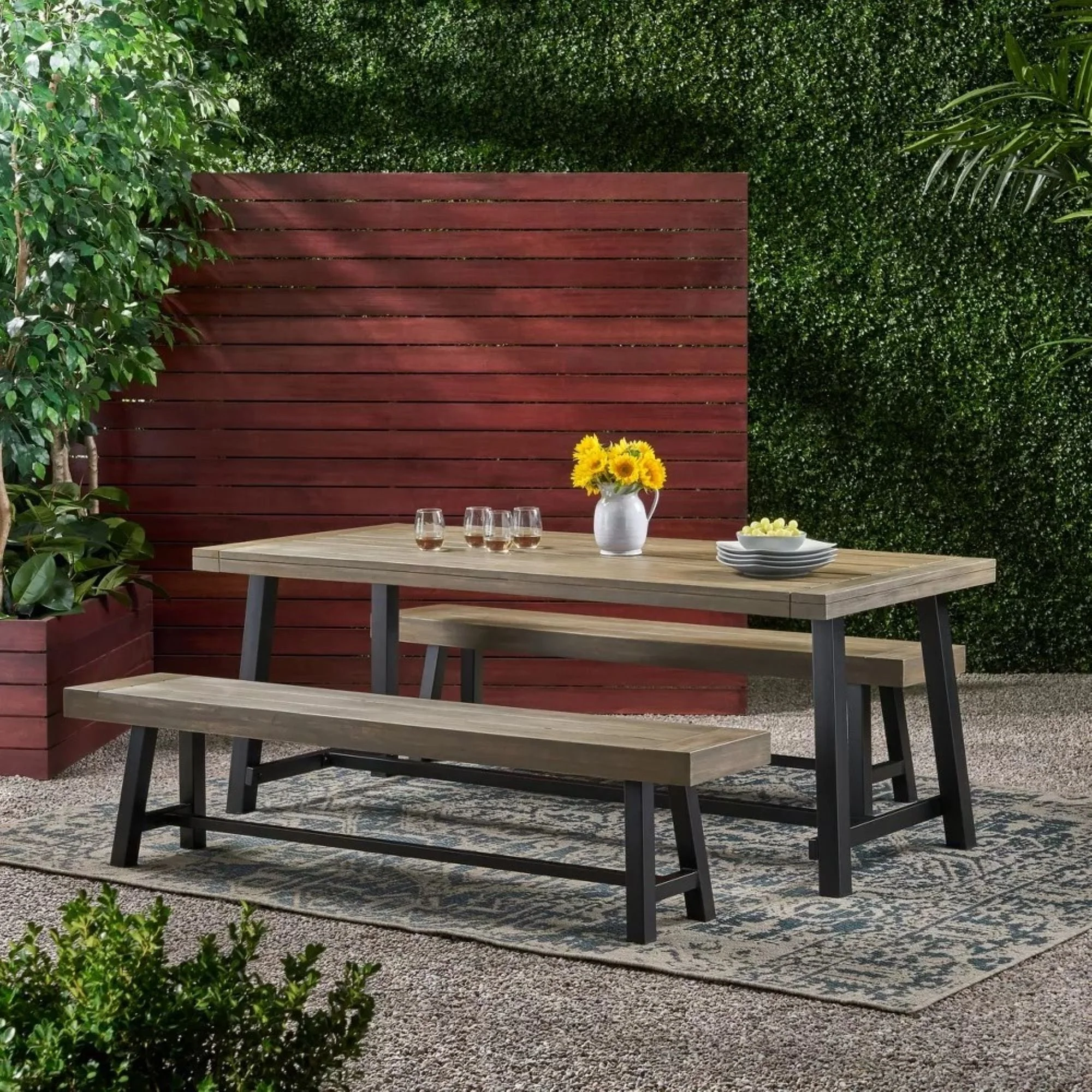 Outdoor 3 Piece Picnic Dining Set - Gray / Rustic Metal - Image 4