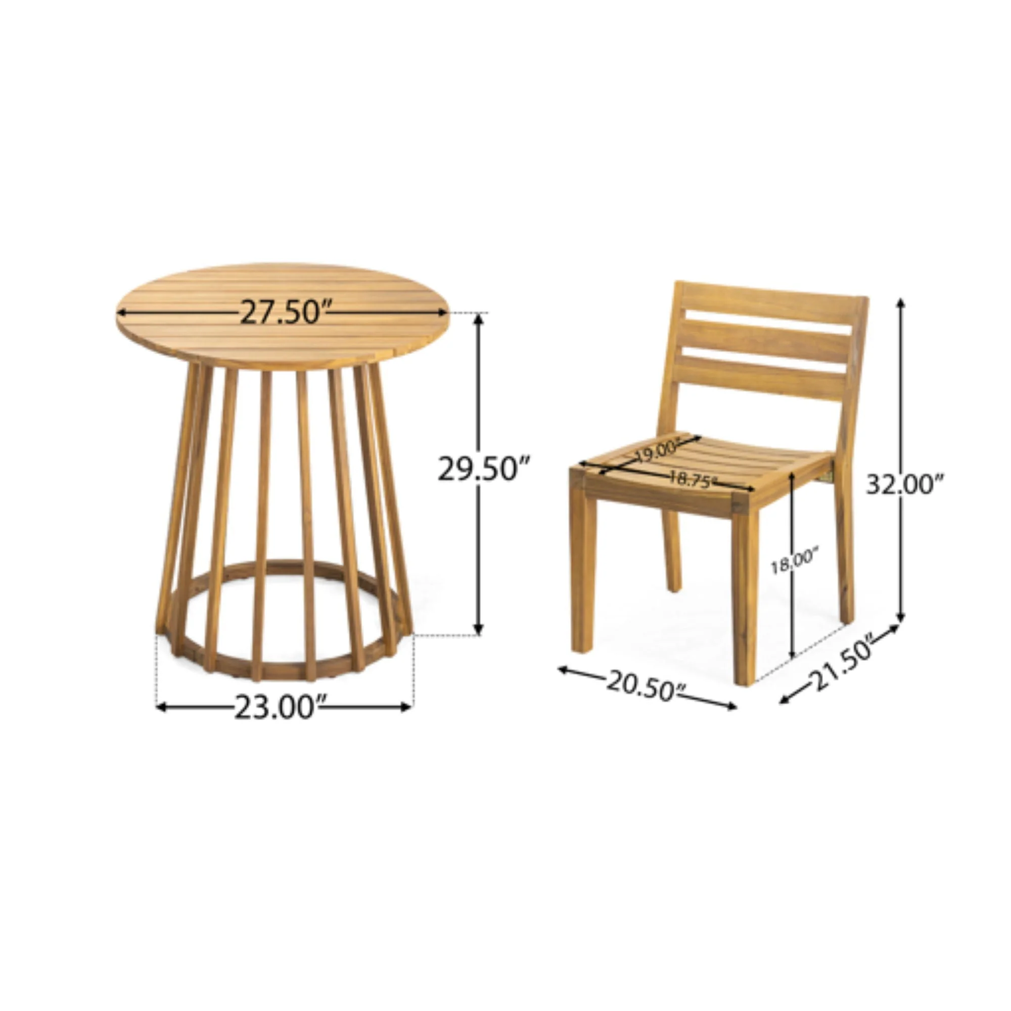 Outdoor 3 Pieces Dining Set, Round Bistro Set - Teak - Image 4