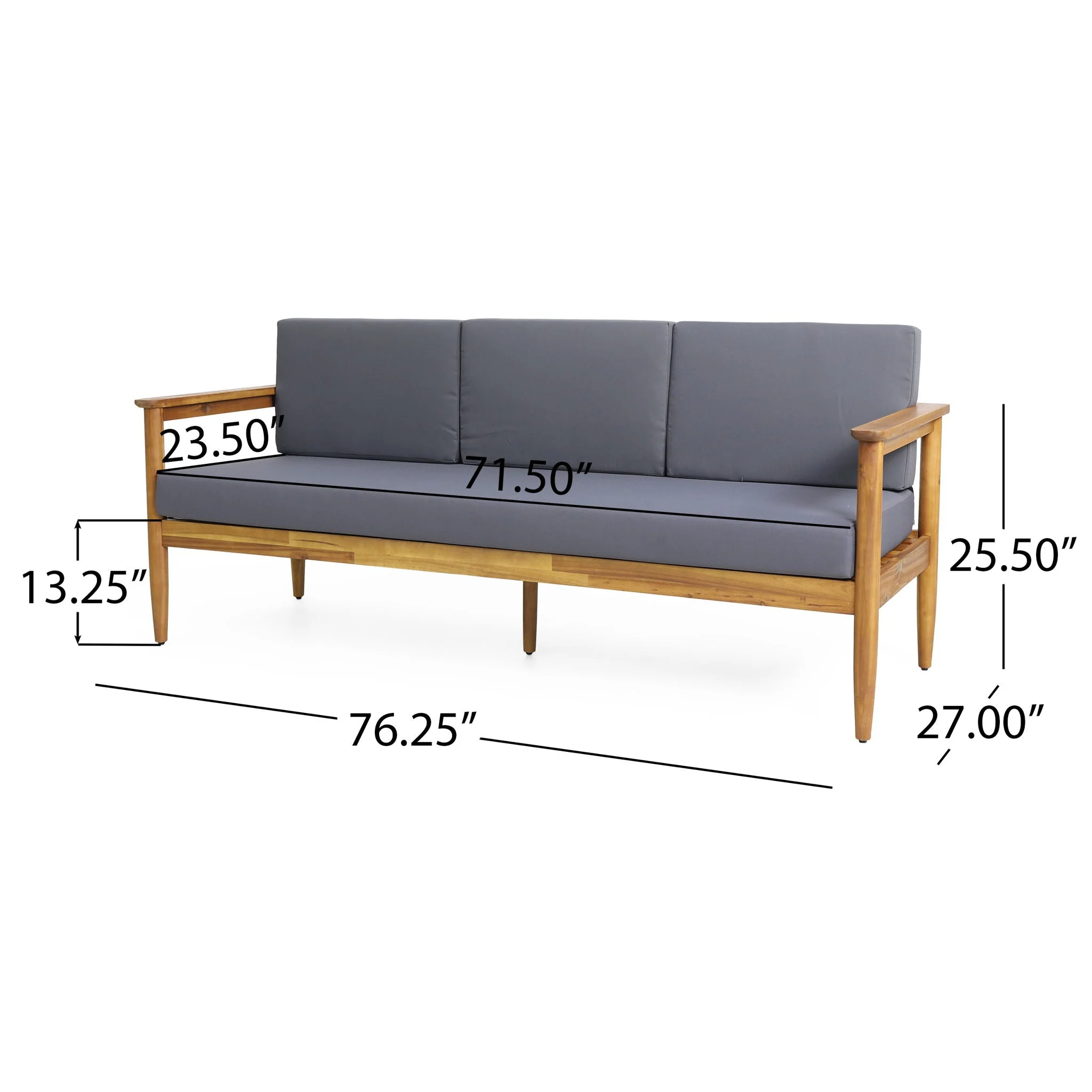 Outdoor 3-Seater Sofa with Cushion and Teak Acacia Wood - Dark Gray - Image 2