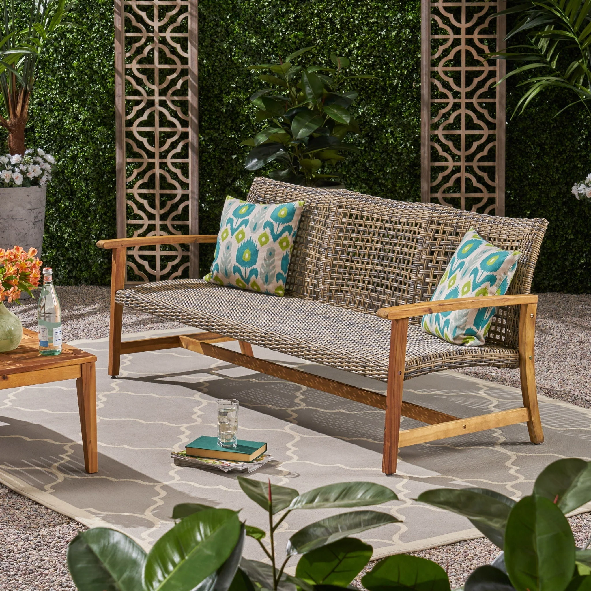 Outdoor 3 Seater Sofa With Rattan Cover - Gray - Image 4