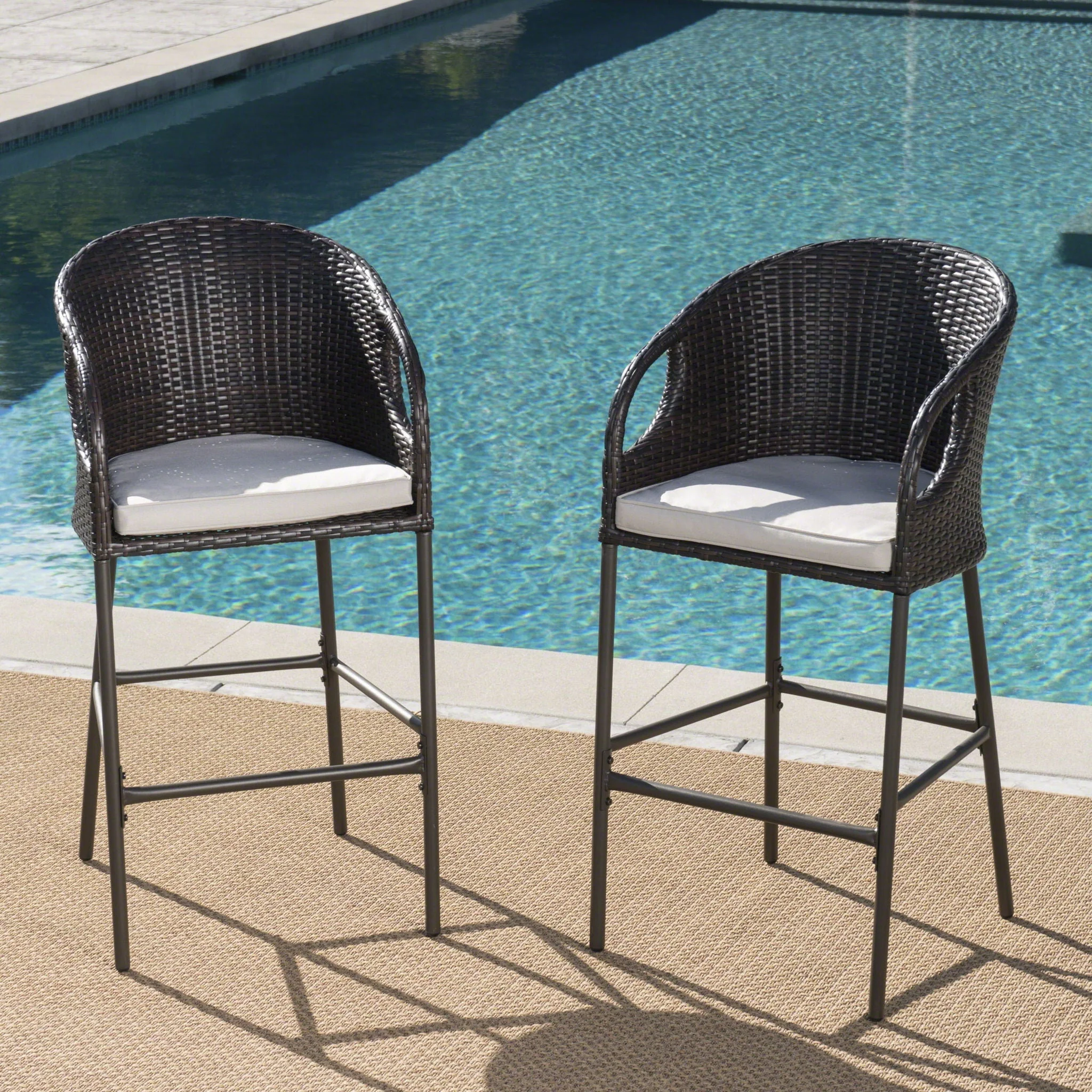 Outdoor 31" Rattan Barstools With Waterproof Cushions (Set of 2) - Multi Brown - Image 3