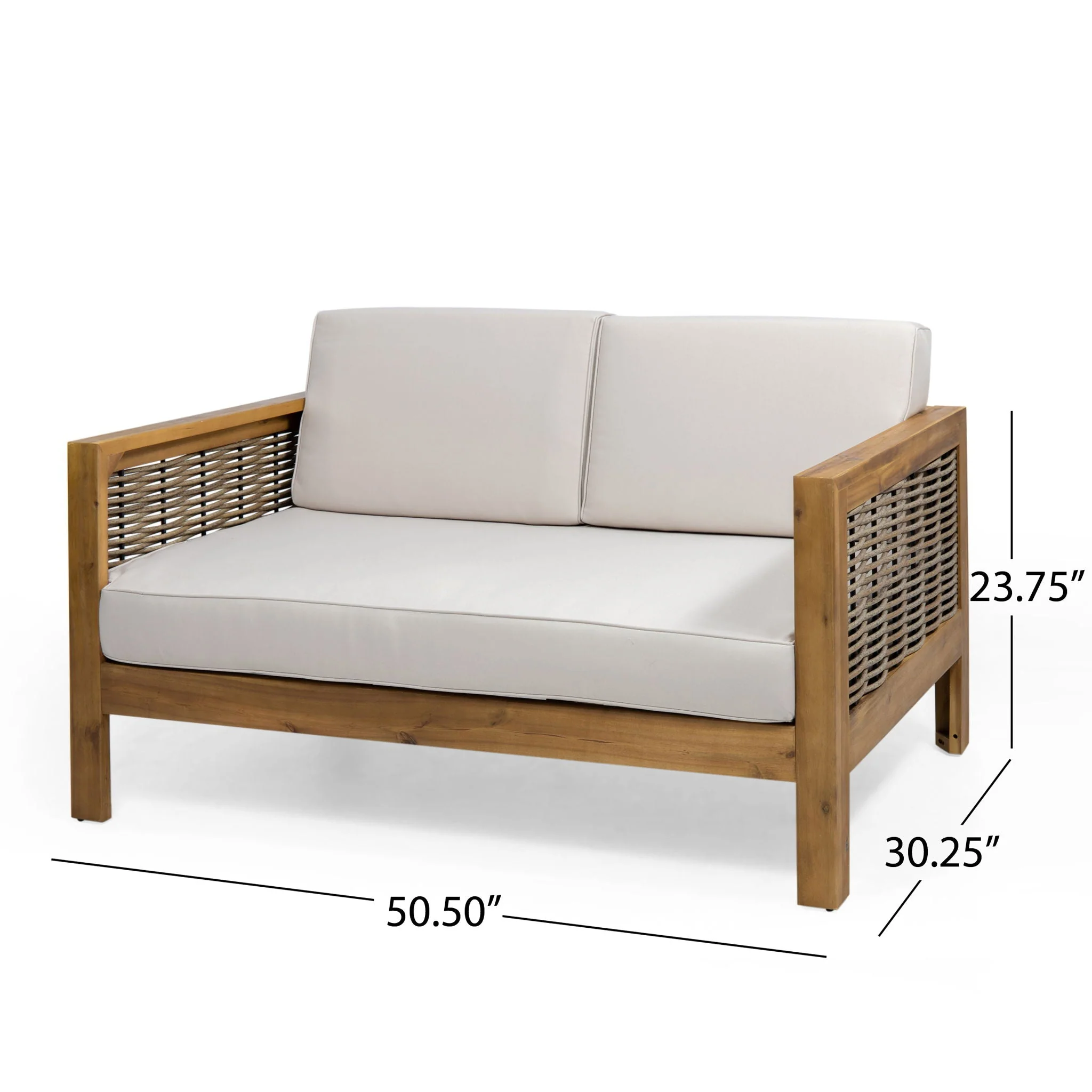 Outdoor 4 Seater Acacia Wood Chat Set With Wicker Accents And Cushions - Teak / Mixed Brown / Beige - Image 3