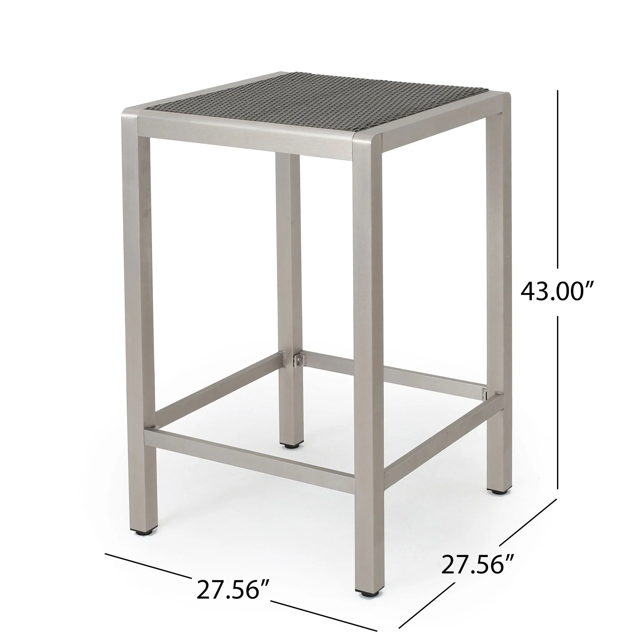 Outdoor 43" Aluminum Bar Table With Rattan Table Top - Gray / Silver - Image 3