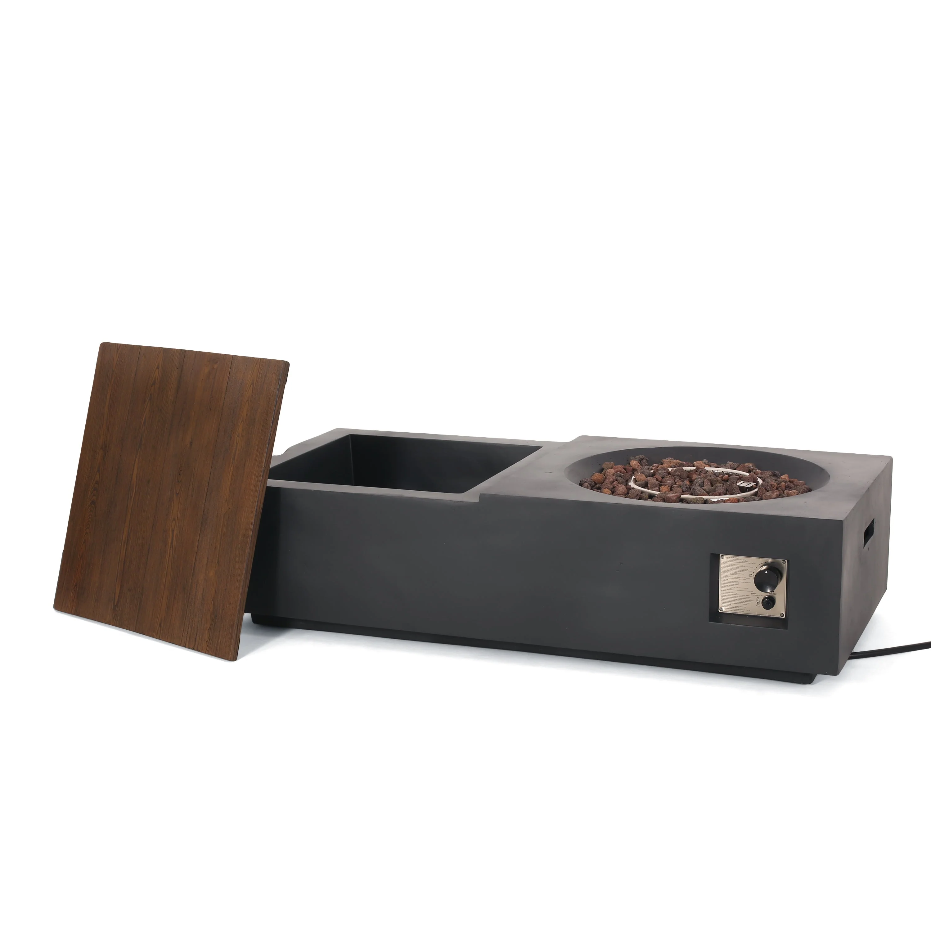Outdoor 50,000 BTU Lightweight Concrete Fire Pit Table with Storage - Image 10