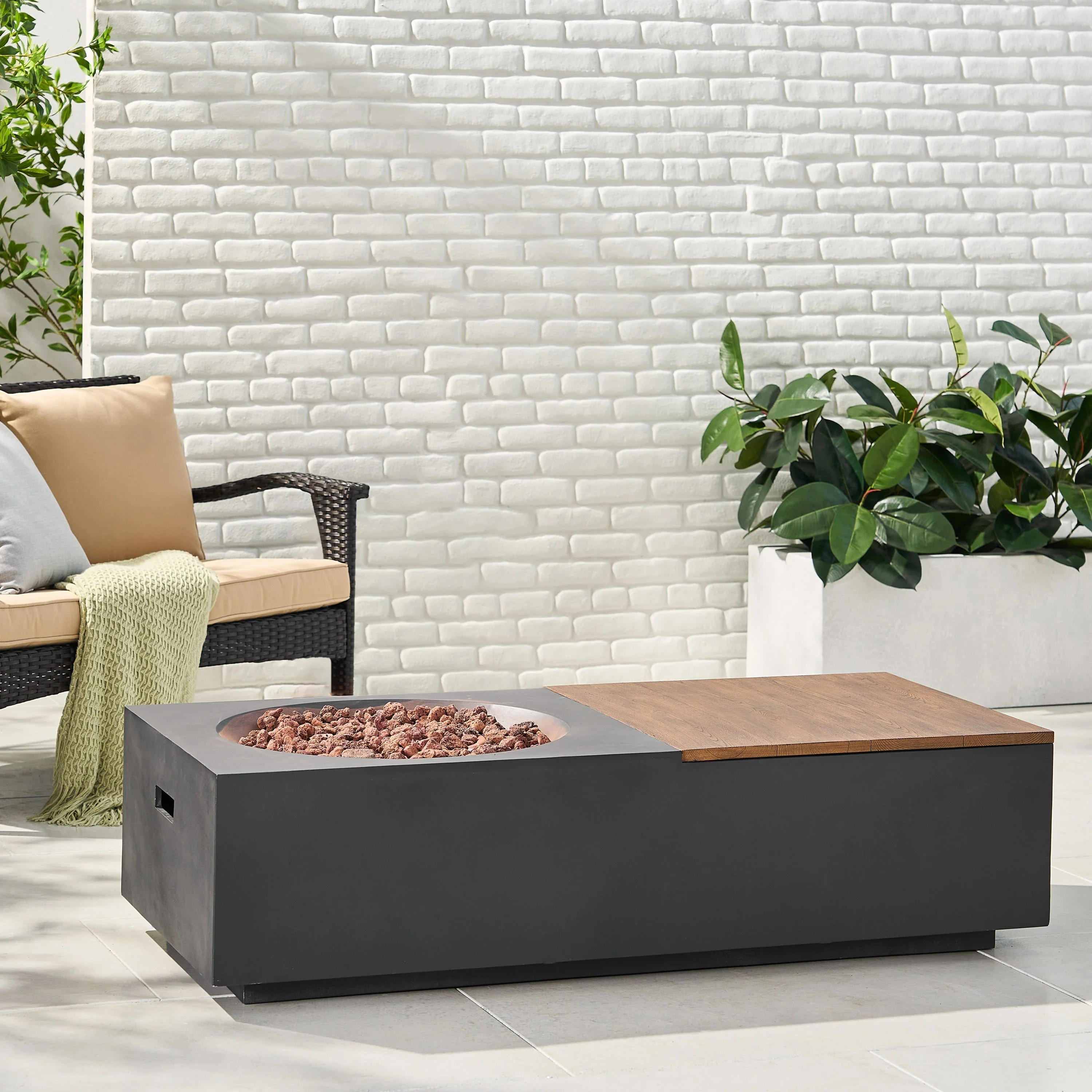 Outdoor 50,000 BTU Lightweight Concrete Fire Pit Table with Storage - Image 3