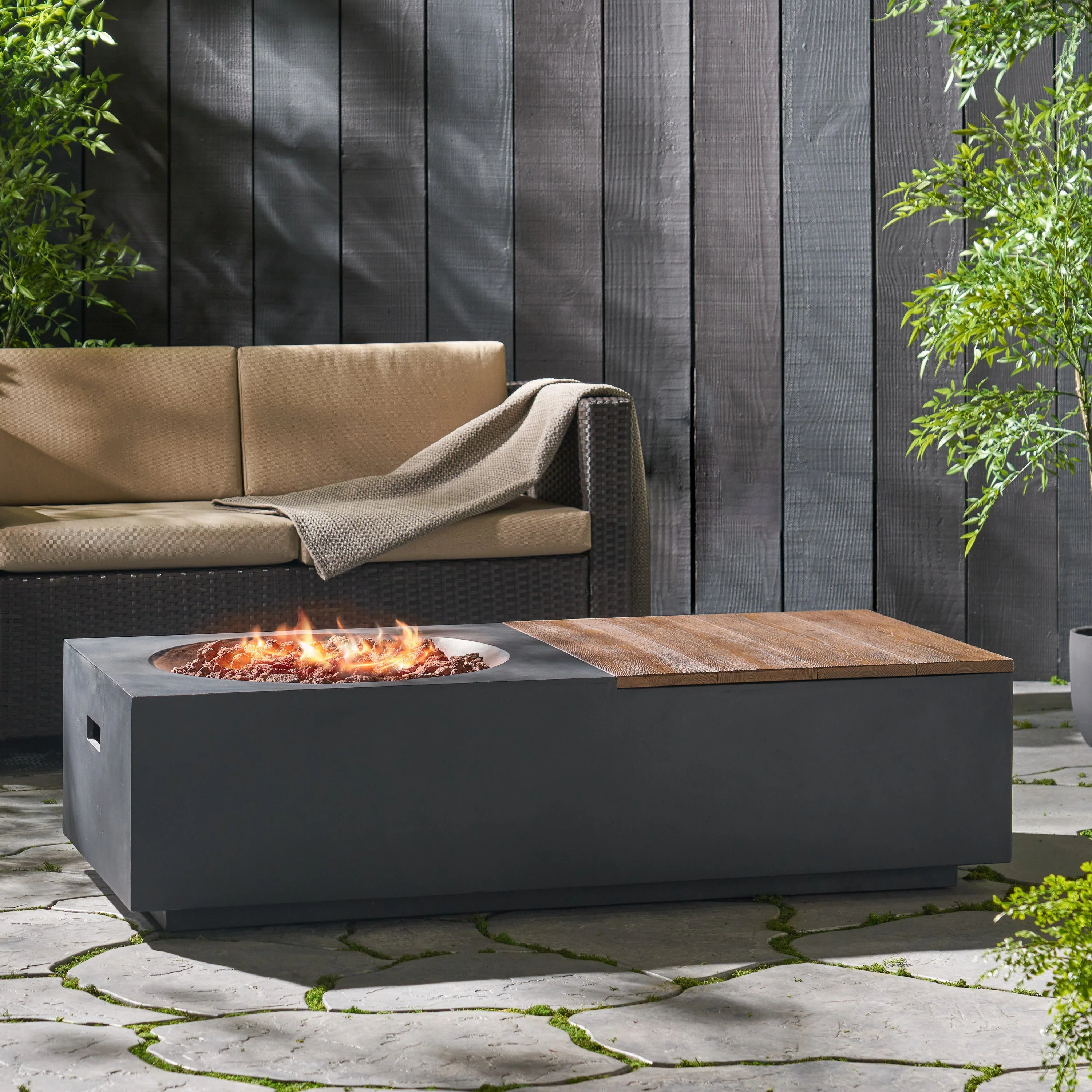 Outdoor 50,000 BTU Lightweight Concrete Fire Pit Table with Storage - Image 4
