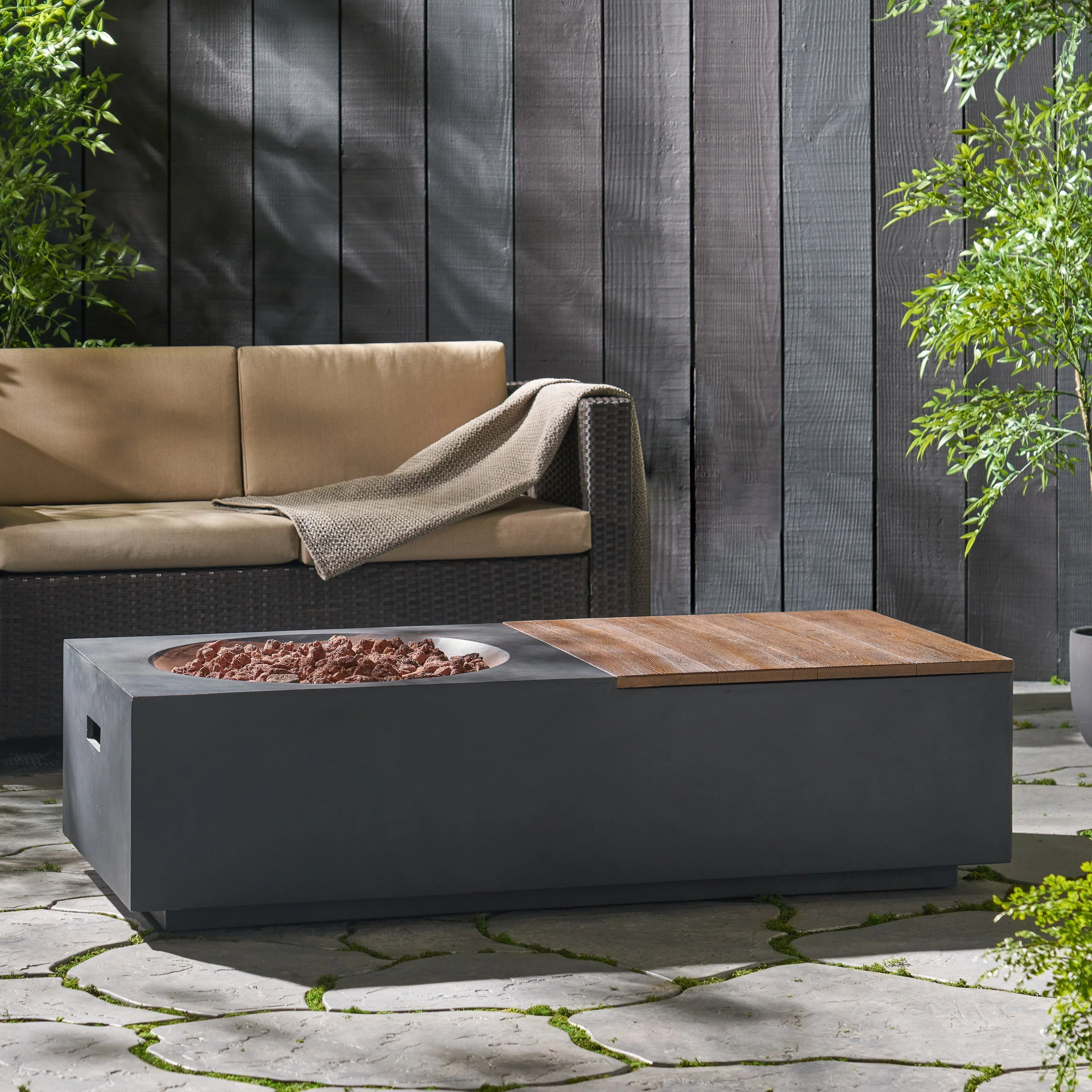 Outdoor 50,000 BTU Lightweight Concrete Fire Pit Table with Storage - Image 5