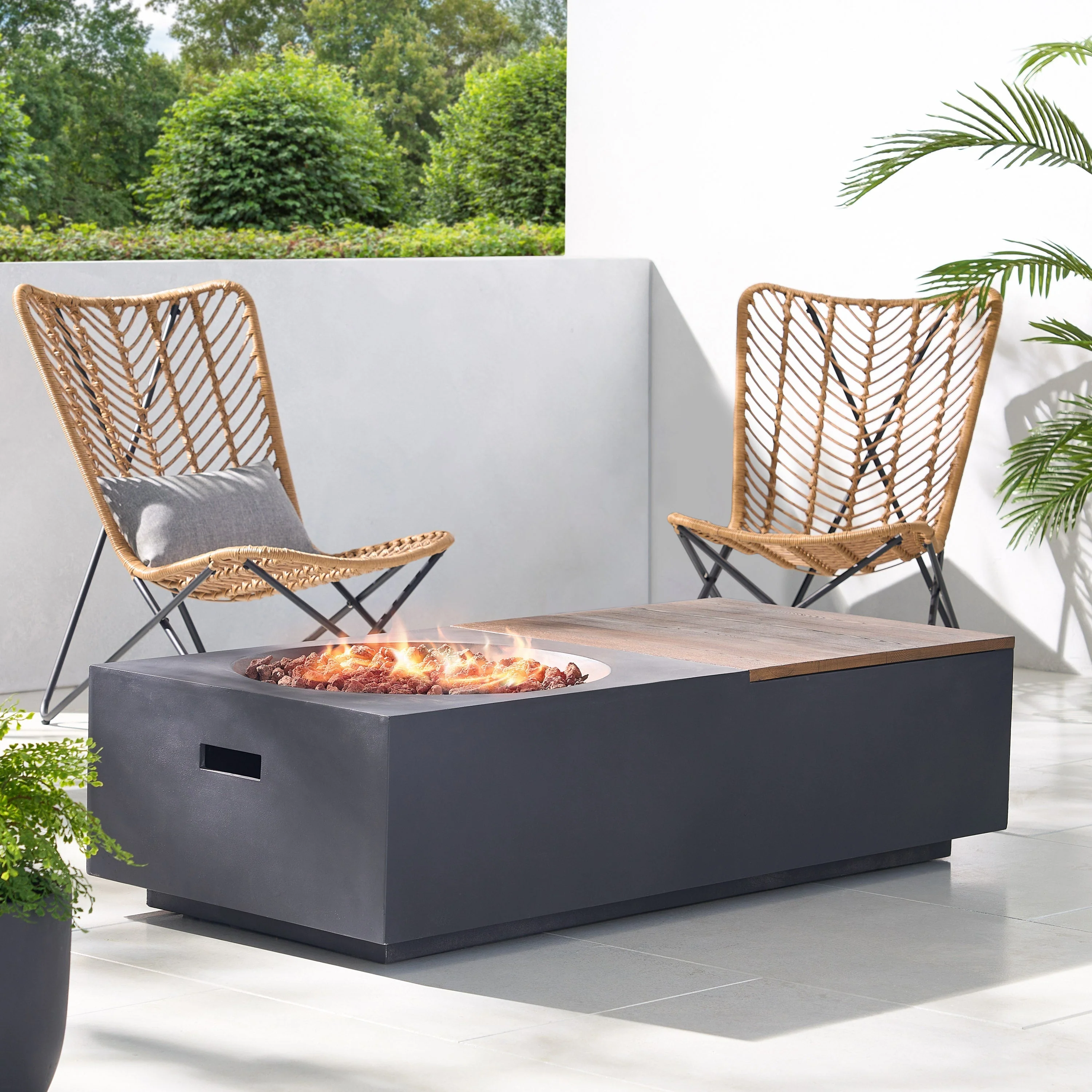 Outdoor 50,000 BTU Lightweight Concrete Fire Pit Table with Storage - Image 6