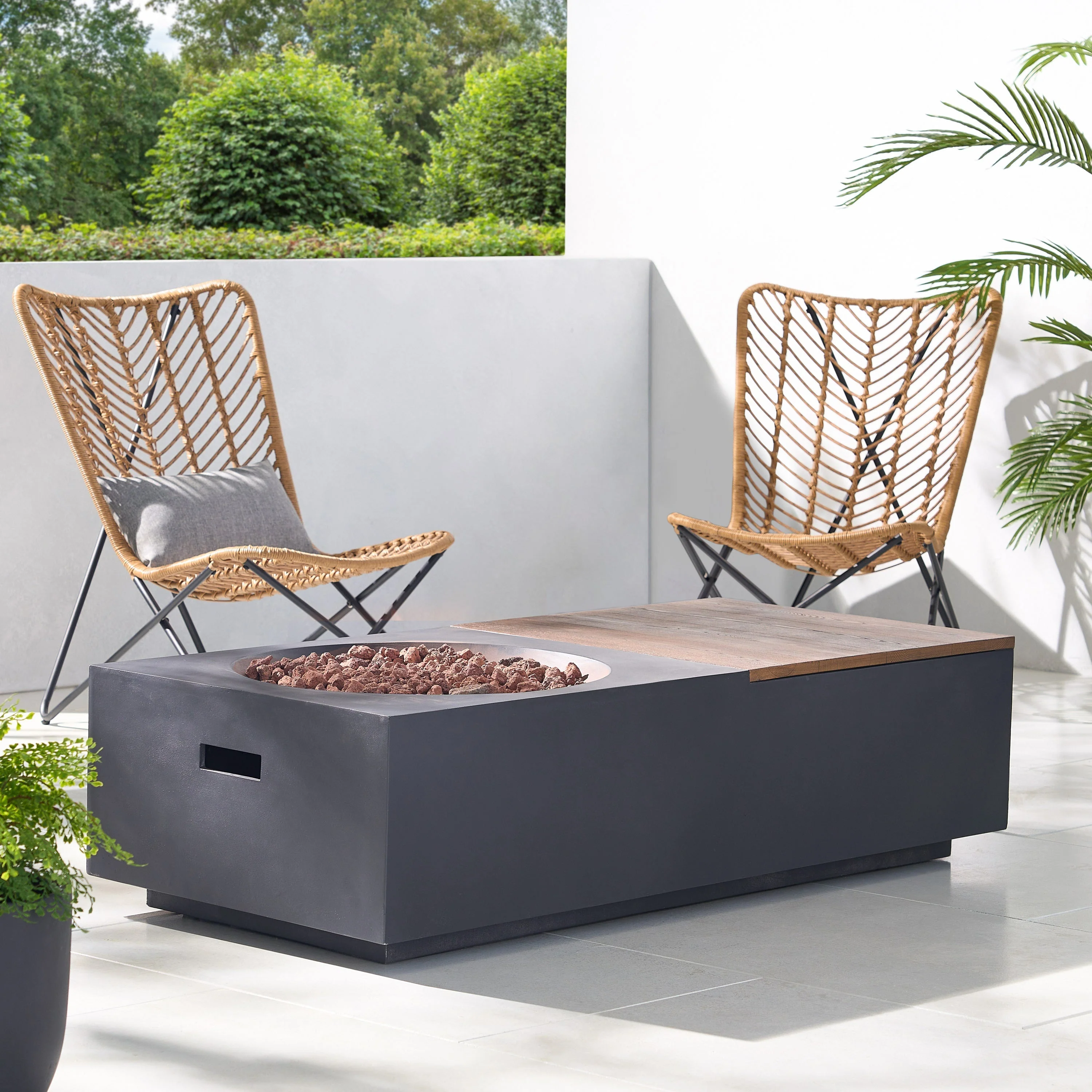 Outdoor 50,000 BTU Lightweight Concrete Fire Pit Table with Storage - Image 7