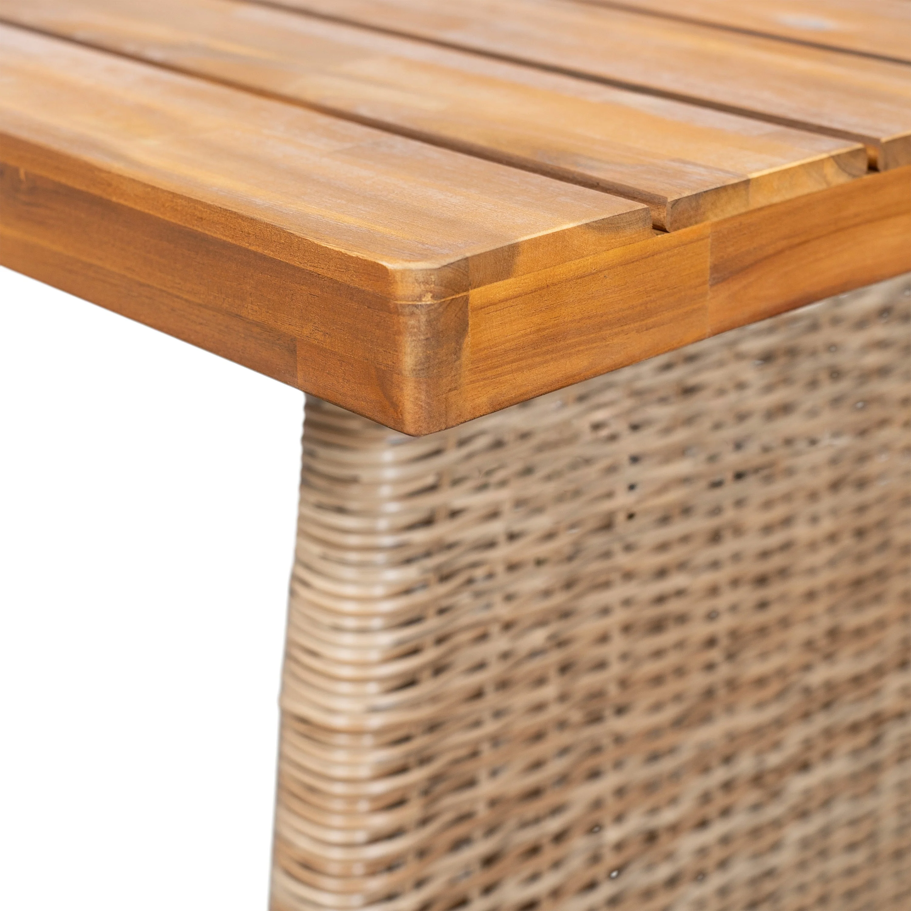 Outdoor 6 Pieces Acacia Wood Dining Set with Handwoven Rattan Legs, Brown Wicker - Image 12
