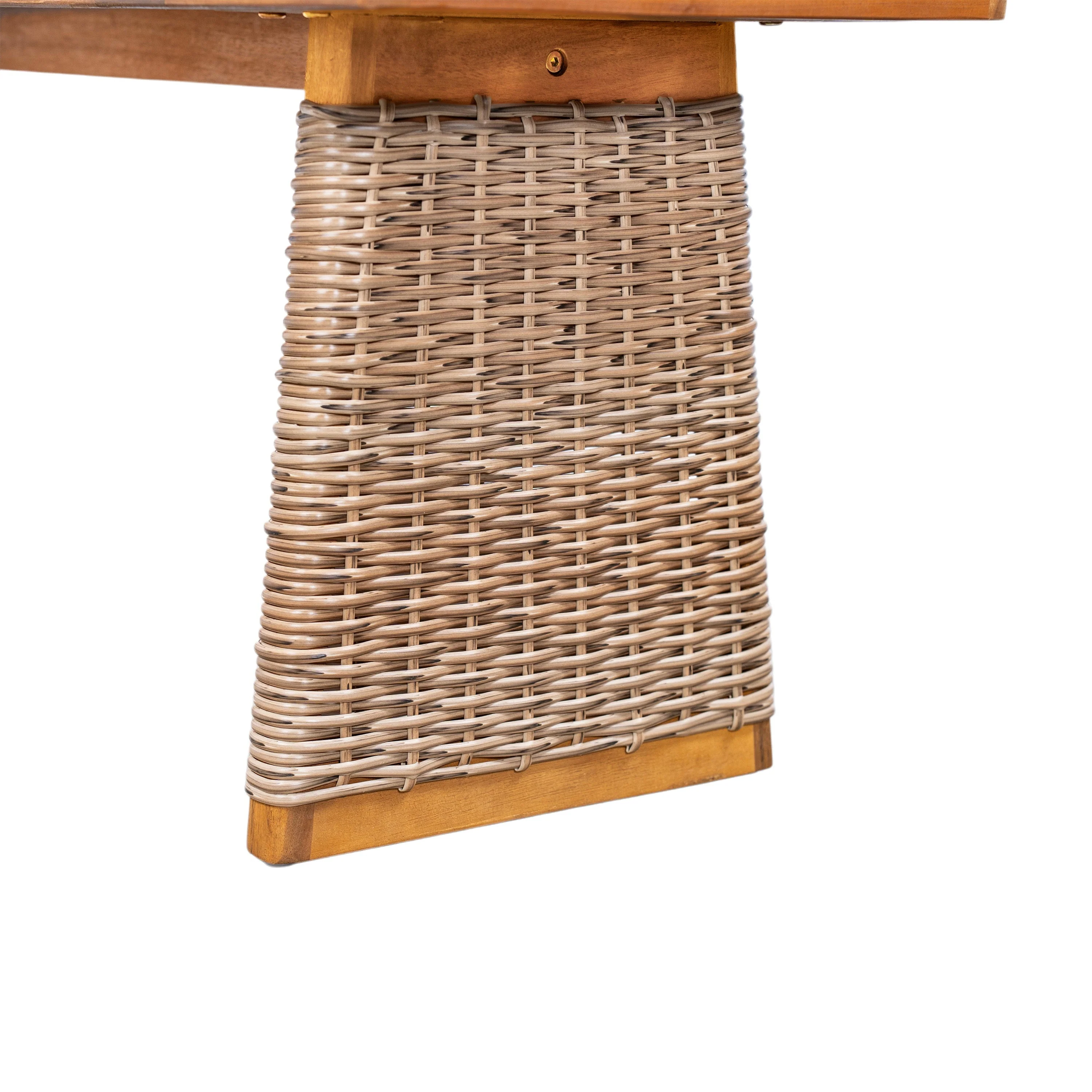 Outdoor 6 Pieces Acacia Wood Dining Set with Handwoven Rattan Legs, Brown Wicker - Image 20
