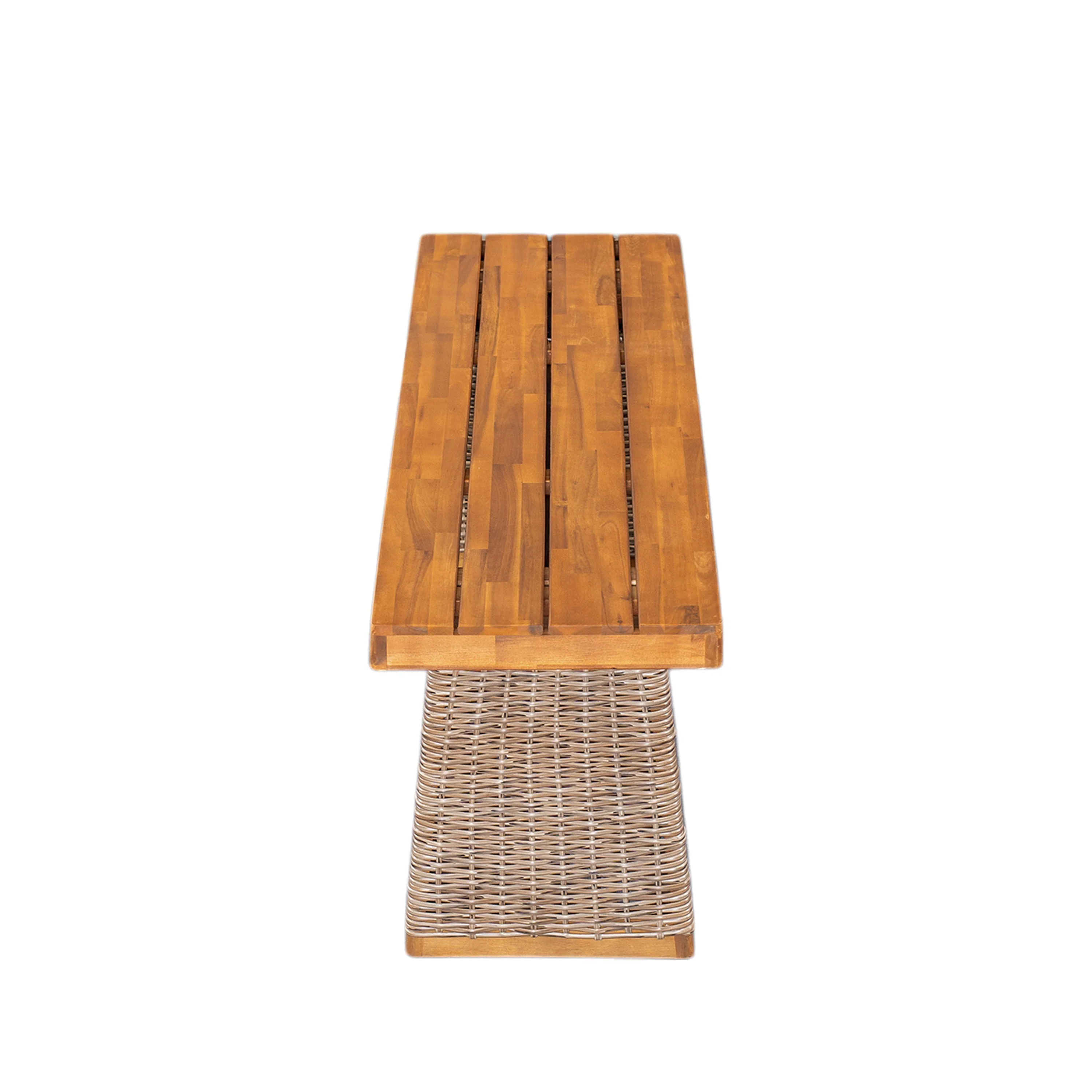 Outdoor 6 Pieces Acacia Wood Dining Set with Handwoven Rattan Legs, Brown Wicker - Image 22