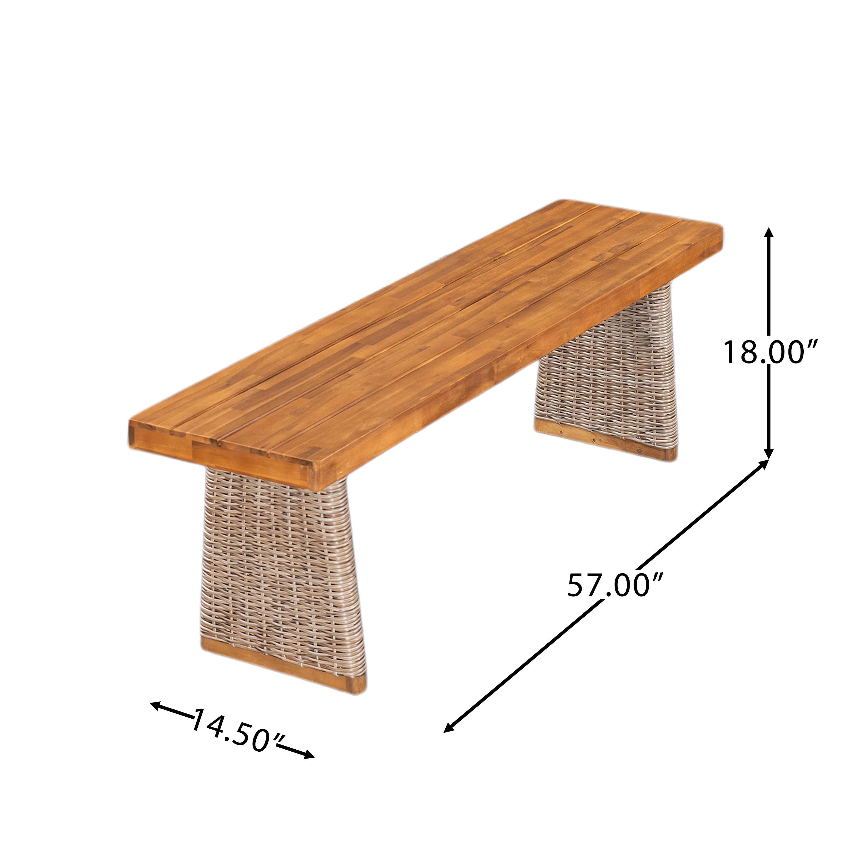 Outdoor 6 Pieces Acacia Wood Dining Set with Handwoven Rattan Legs, Brown Wicker - Image 23
