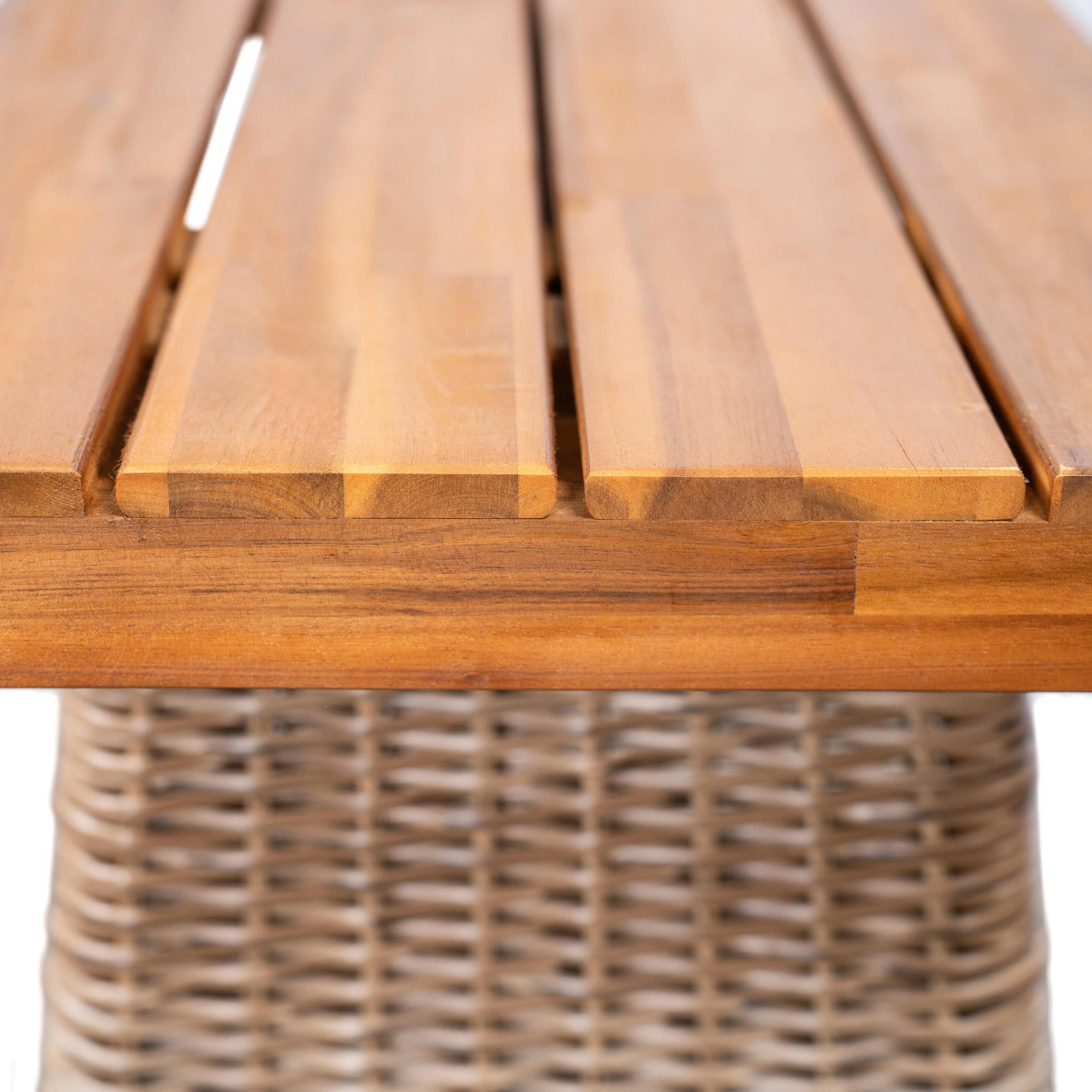 Outdoor 6 Pieces Acacia Wood Dining Set with Handwoven Rattan Legs, Brown Wicker - Image 27
