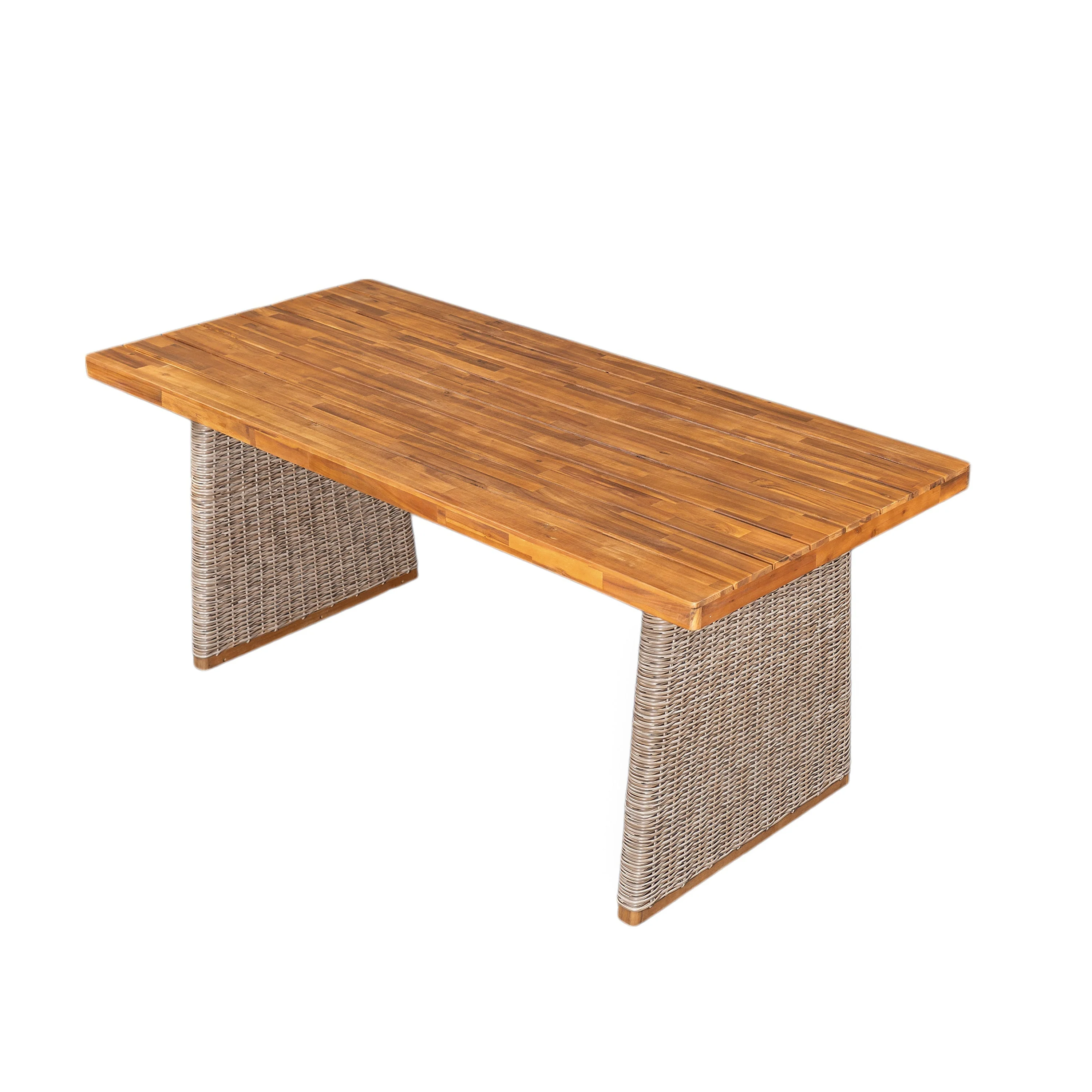 Outdoor 6 Pieces Acacia Wood Dining Set with Handwoven Rattan Legs, Brown Wicker - Image 3