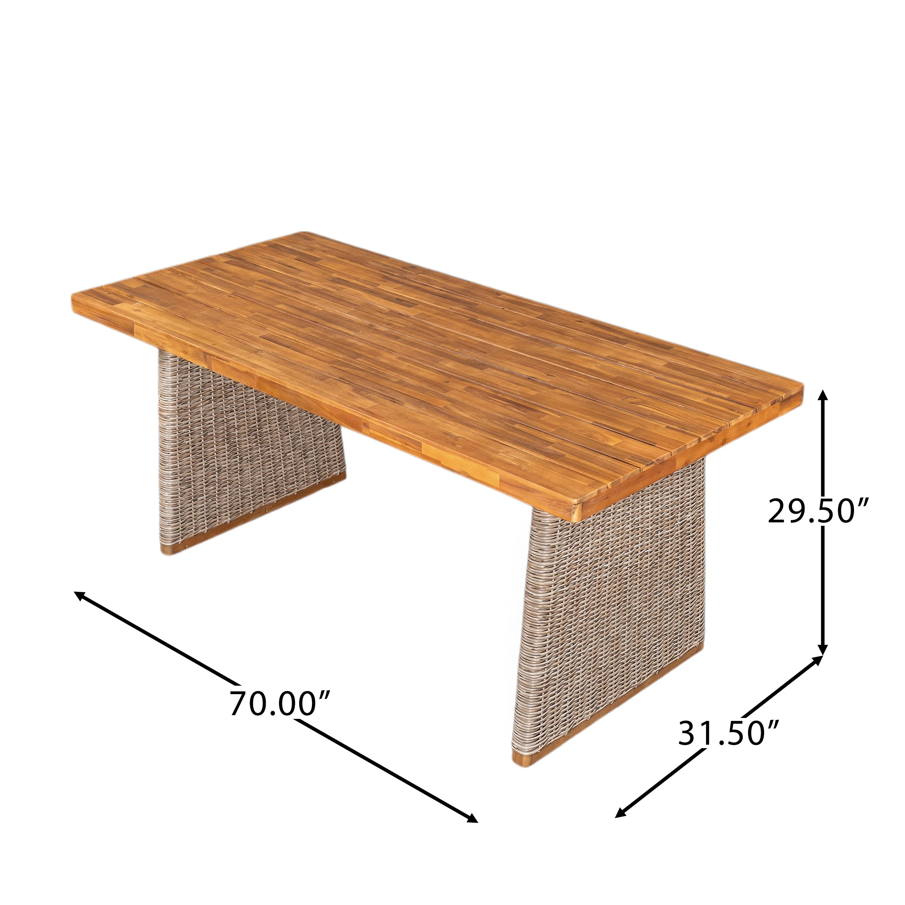 Outdoor 6 Pieces Acacia Wood Dining Set with Handwoven Rattan Legs, Brown Wicker - Image 4