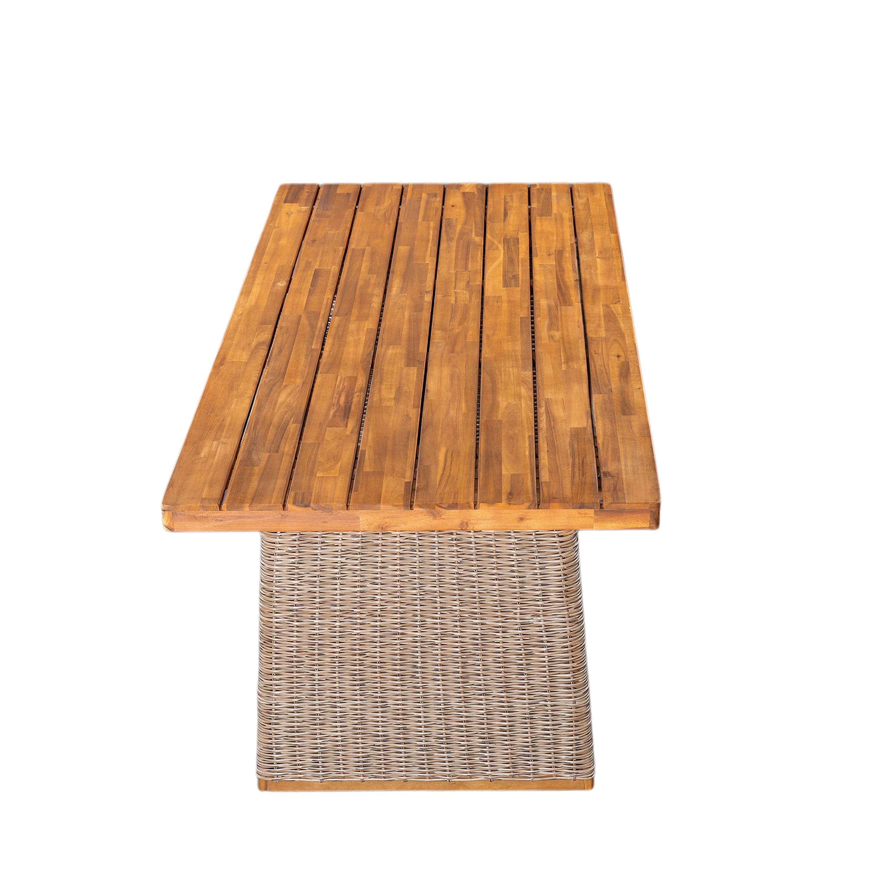 Outdoor 6 Pieces Acacia Wood Dining Set with Handwoven Rattan Legs, Brown Wicker - Image 5