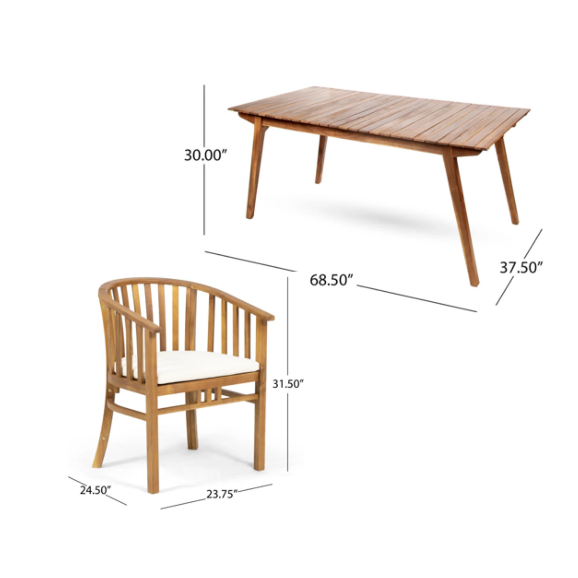 Outdoor 6 Seater Acacia Wood Dining Set with Cushions in Teak Finish and Cream Color - Image 3