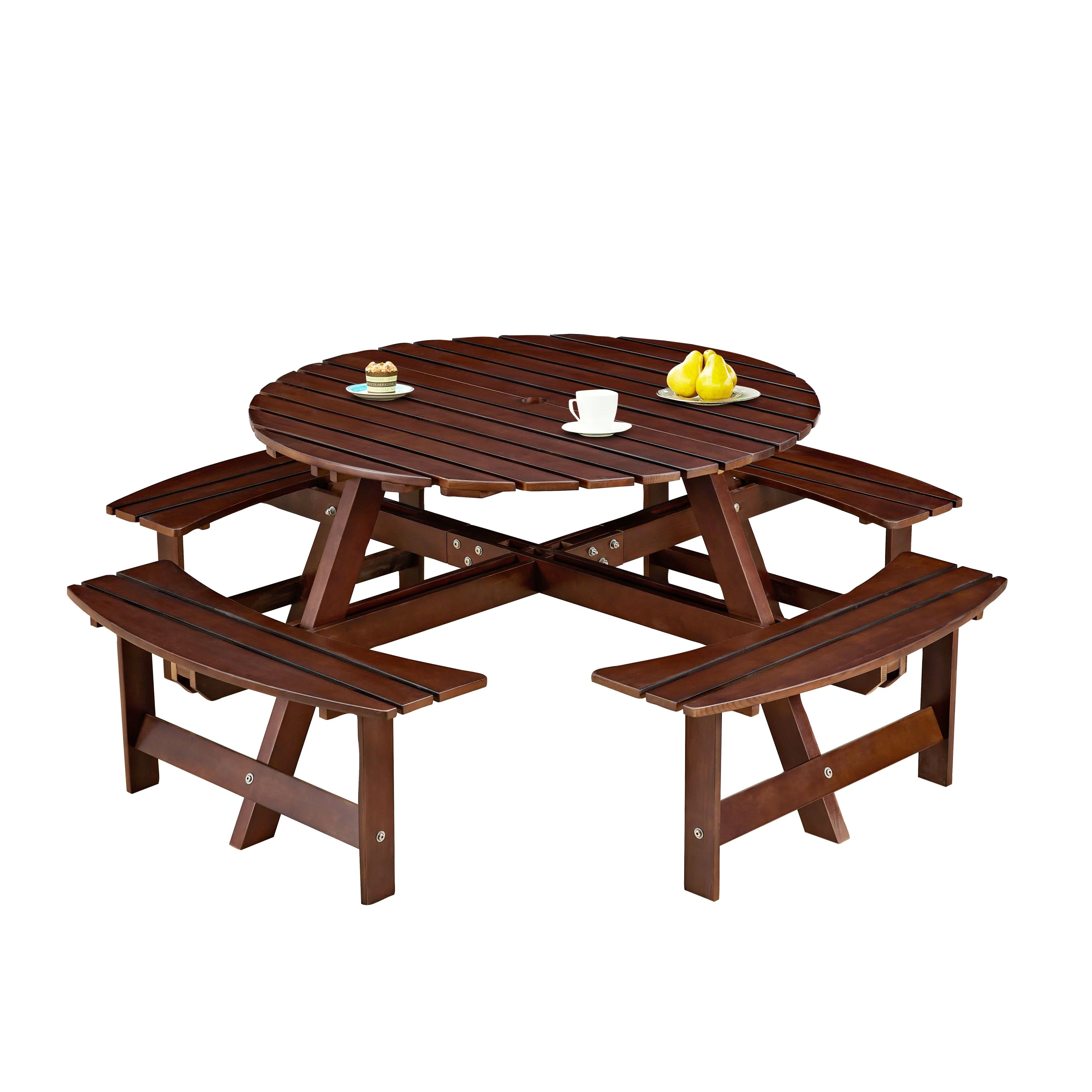 Outdoor 8 Person Round Picnic Table with Built-In Benches - Image 10