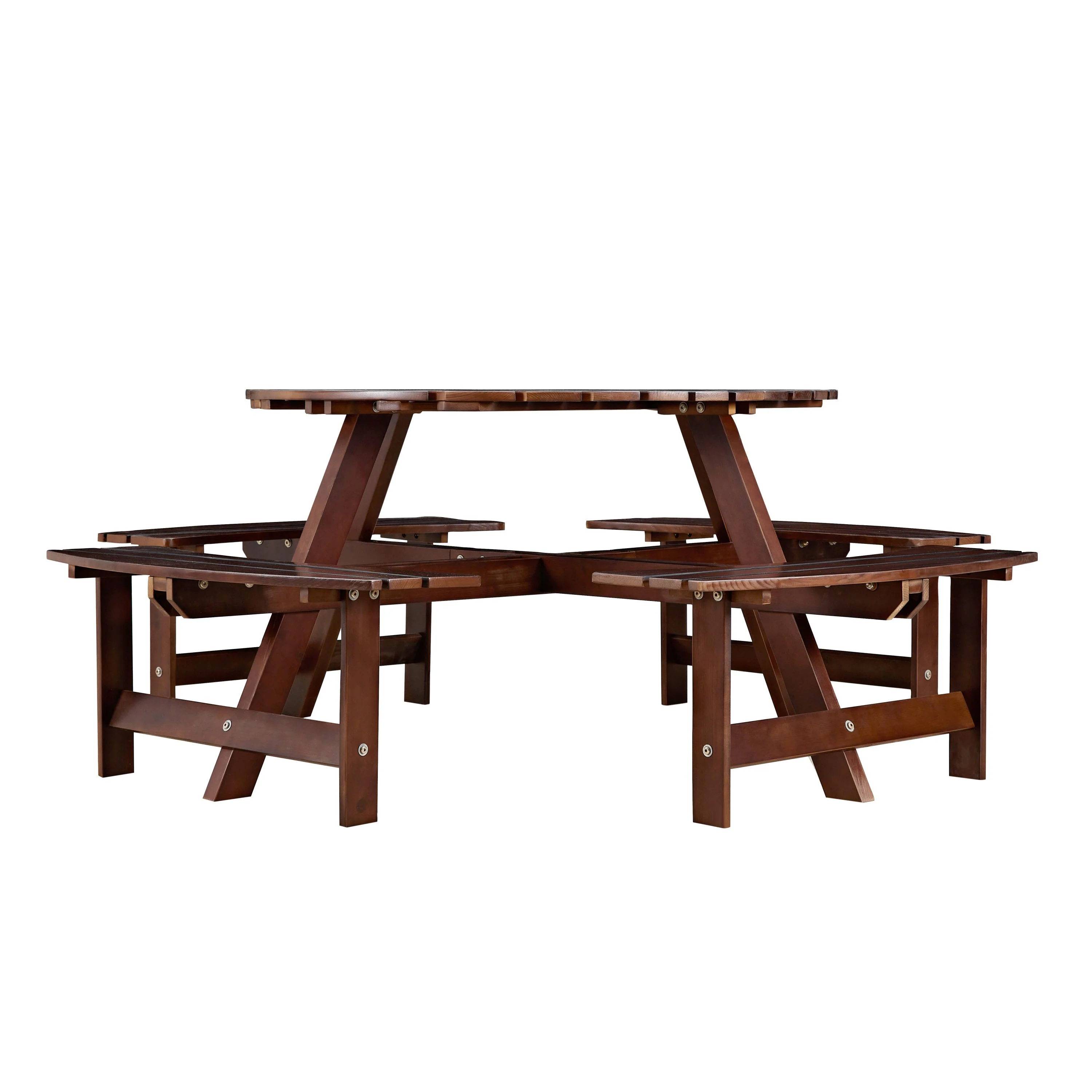Outdoor 8 Person Round Picnic Table with Built-In Benches - Image 11