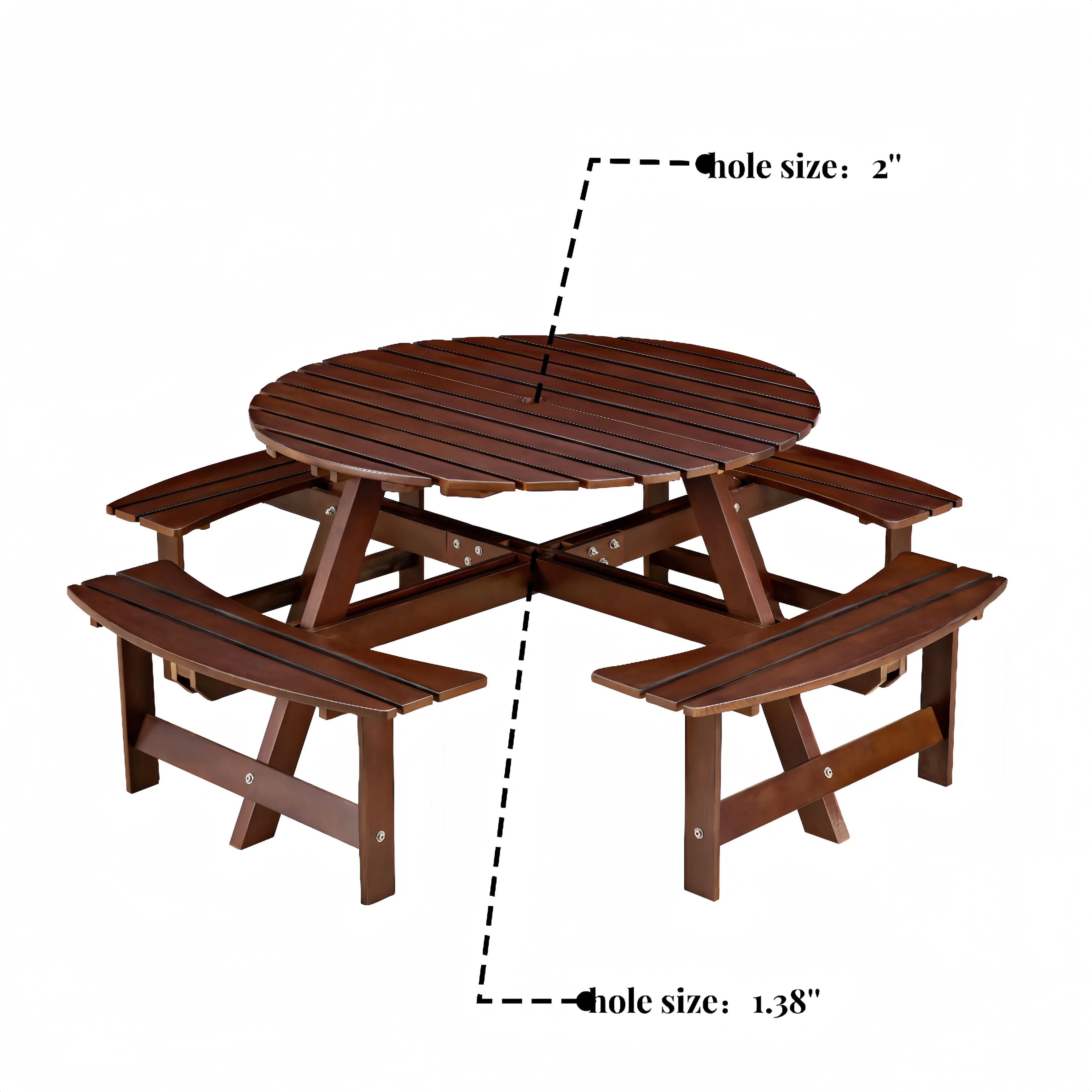 Outdoor 8 Person Round Picnic Table with Built-In Benches - Image 12