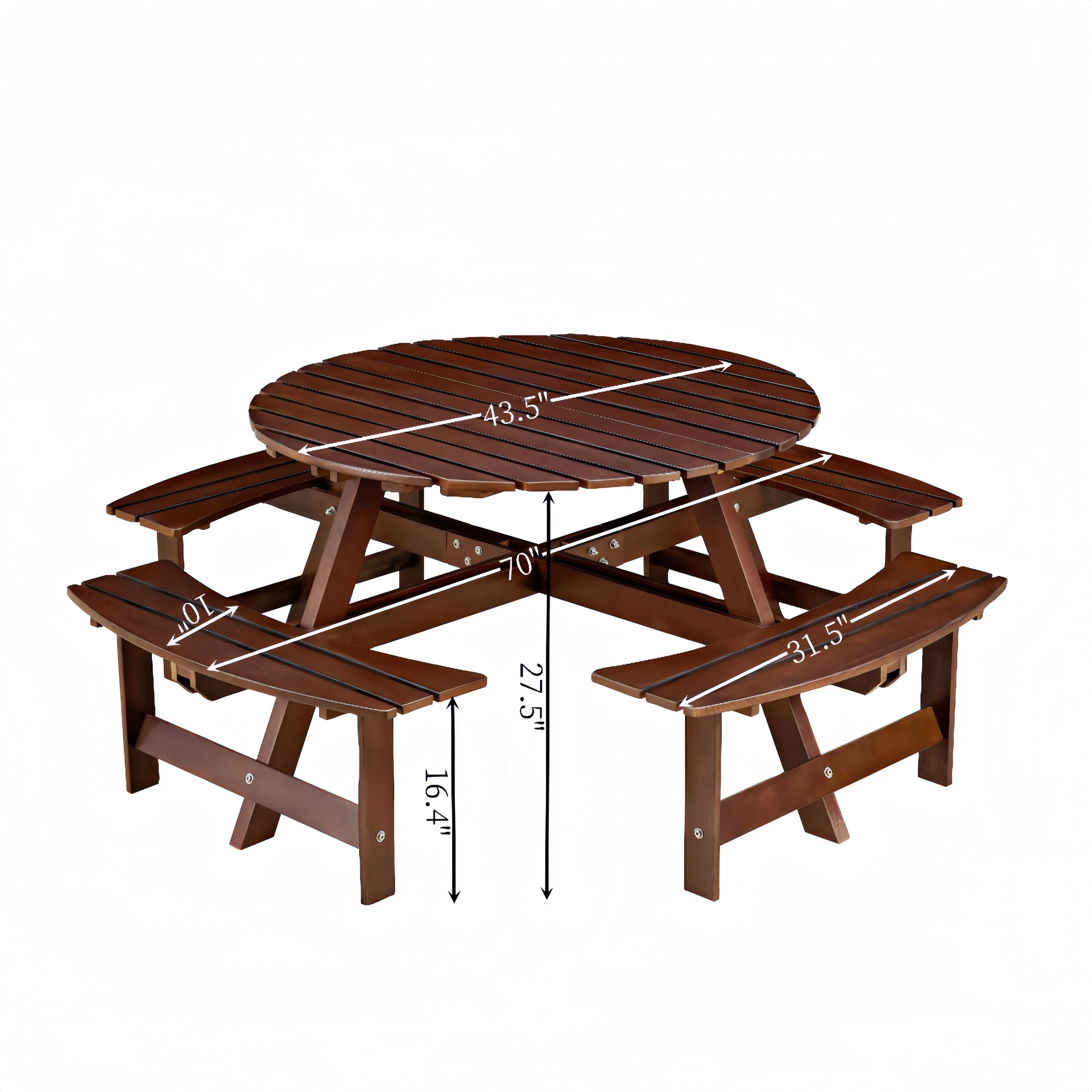 Outdoor 8 Person Round Picnic Table with Built-In Benches - Image 13