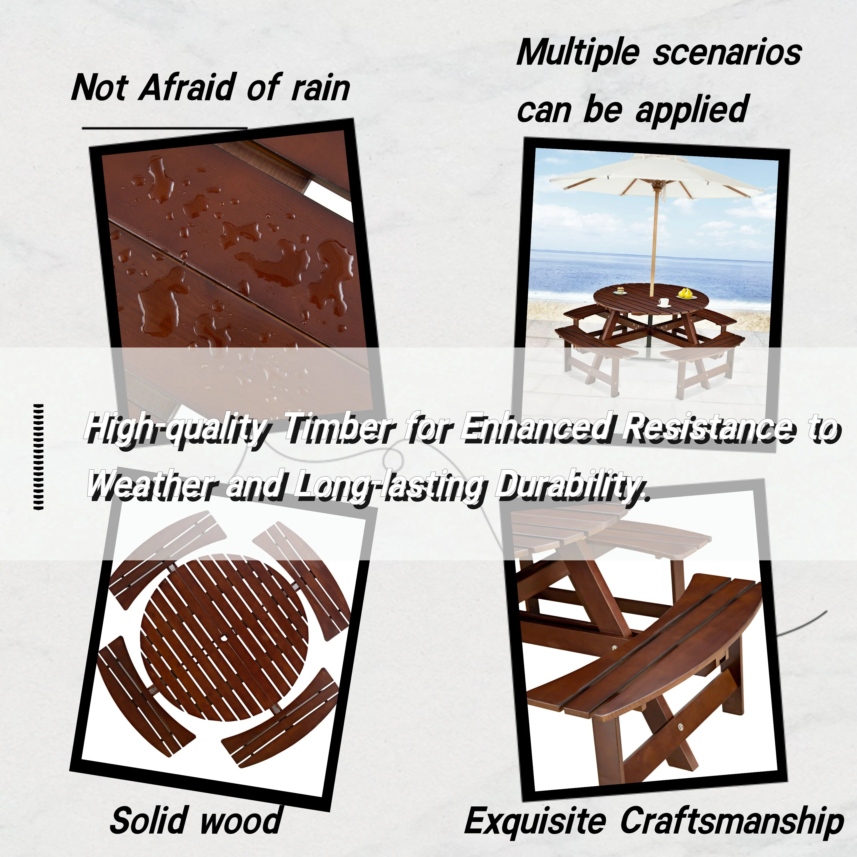 Outdoor 8 Person Round Picnic Table with Built-In Benches - Image 5