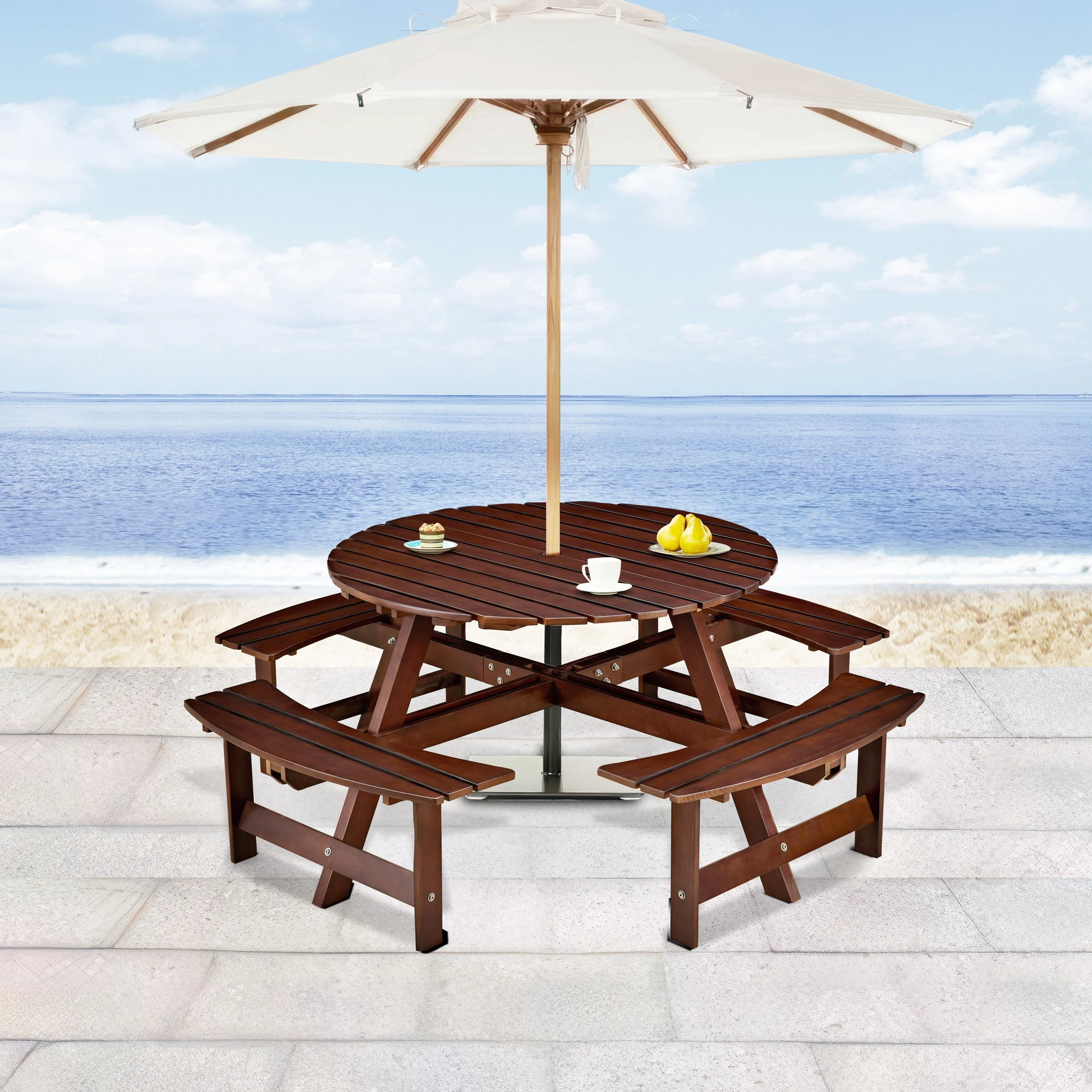 Outdoor 8 Person Round Picnic Table with Built-In Benches - Image 7