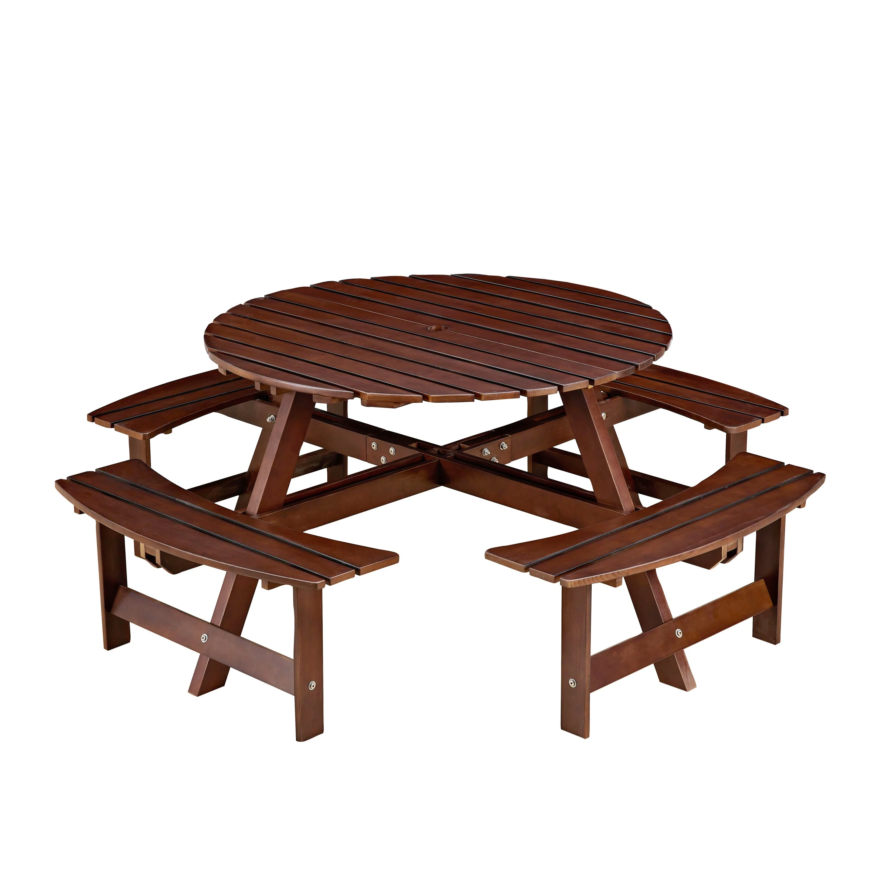 Outdoor 8 Person Round Picnic Table with Built-In Benches - Image 9