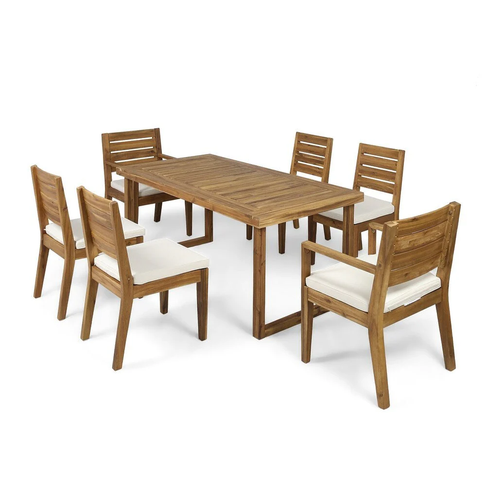Outdoor Acacia Wood 7-Piece Dining Set with Cushions - Image 2