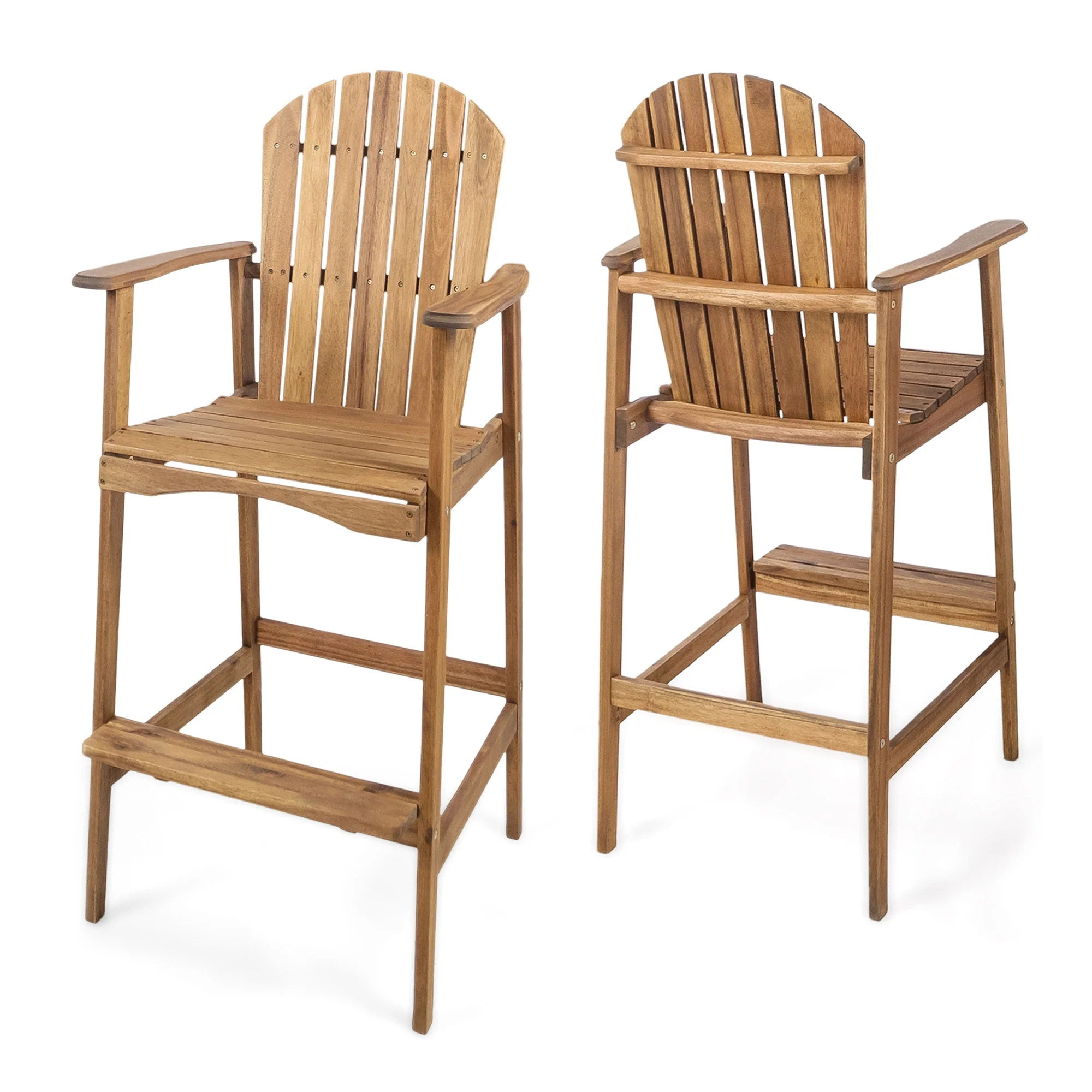 Outdoor Acacia Wood Adirondack Barstools (Set of 2) - Image 2