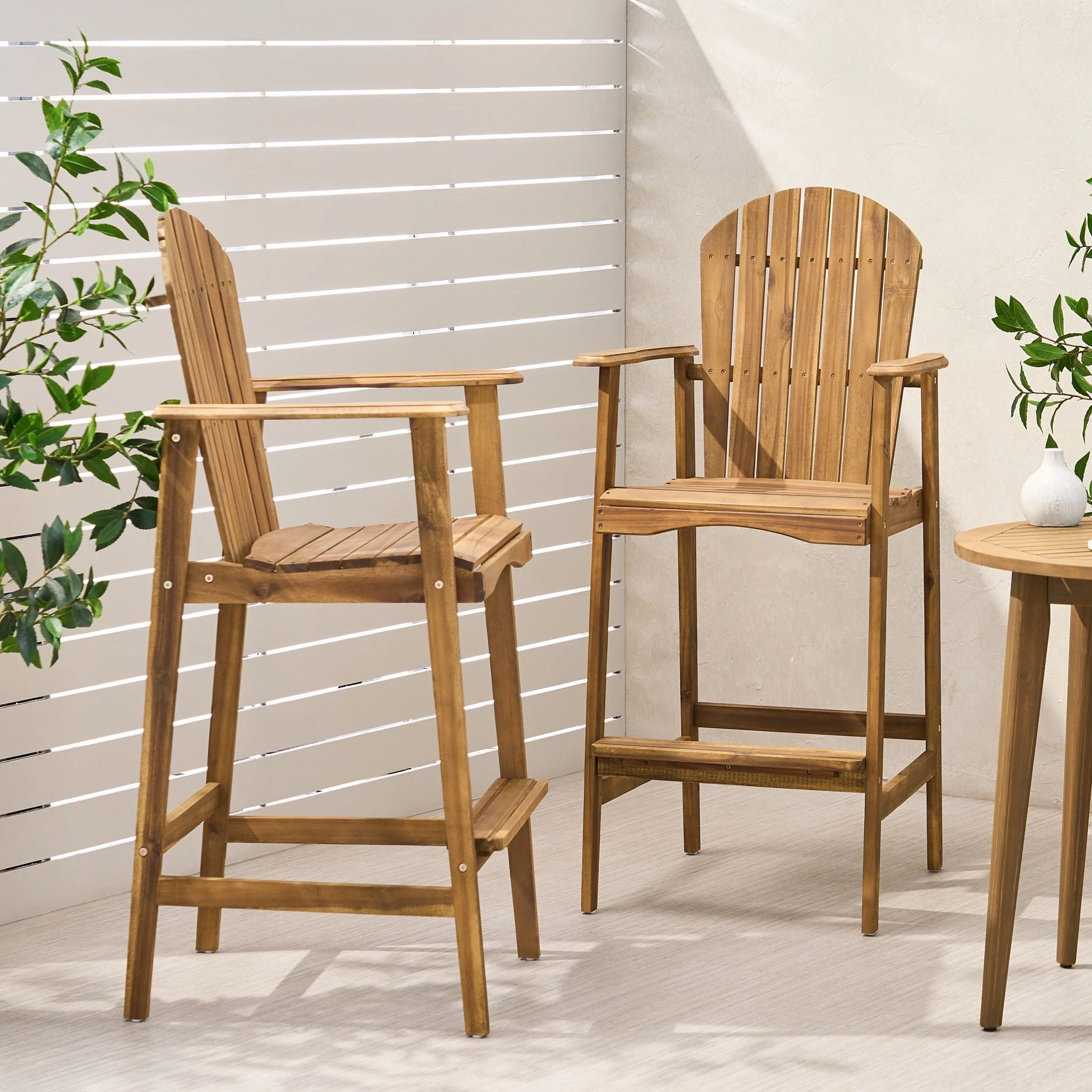 Outdoor Acacia Wood Adirondack Barstools (Set of 2) - Image 3
