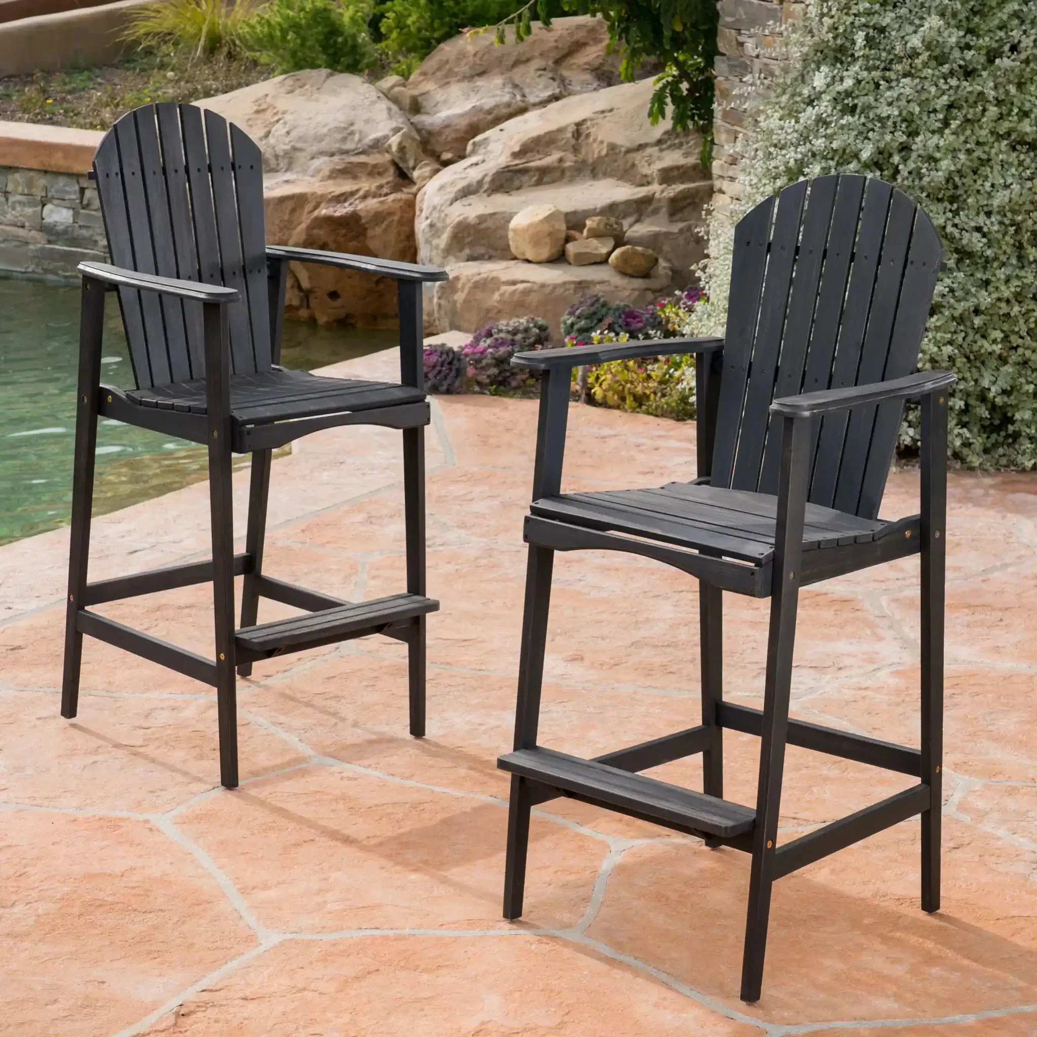 Outdoor Acacia Wood Adirondack Barstools (Set of 2) - Image 4