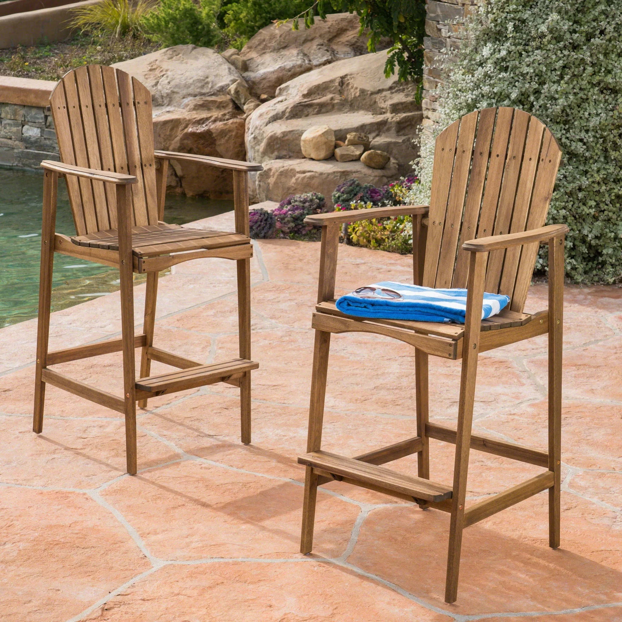 Outdoor Acacia Wood Adirondack Barstools (Set of 2) - Image 5