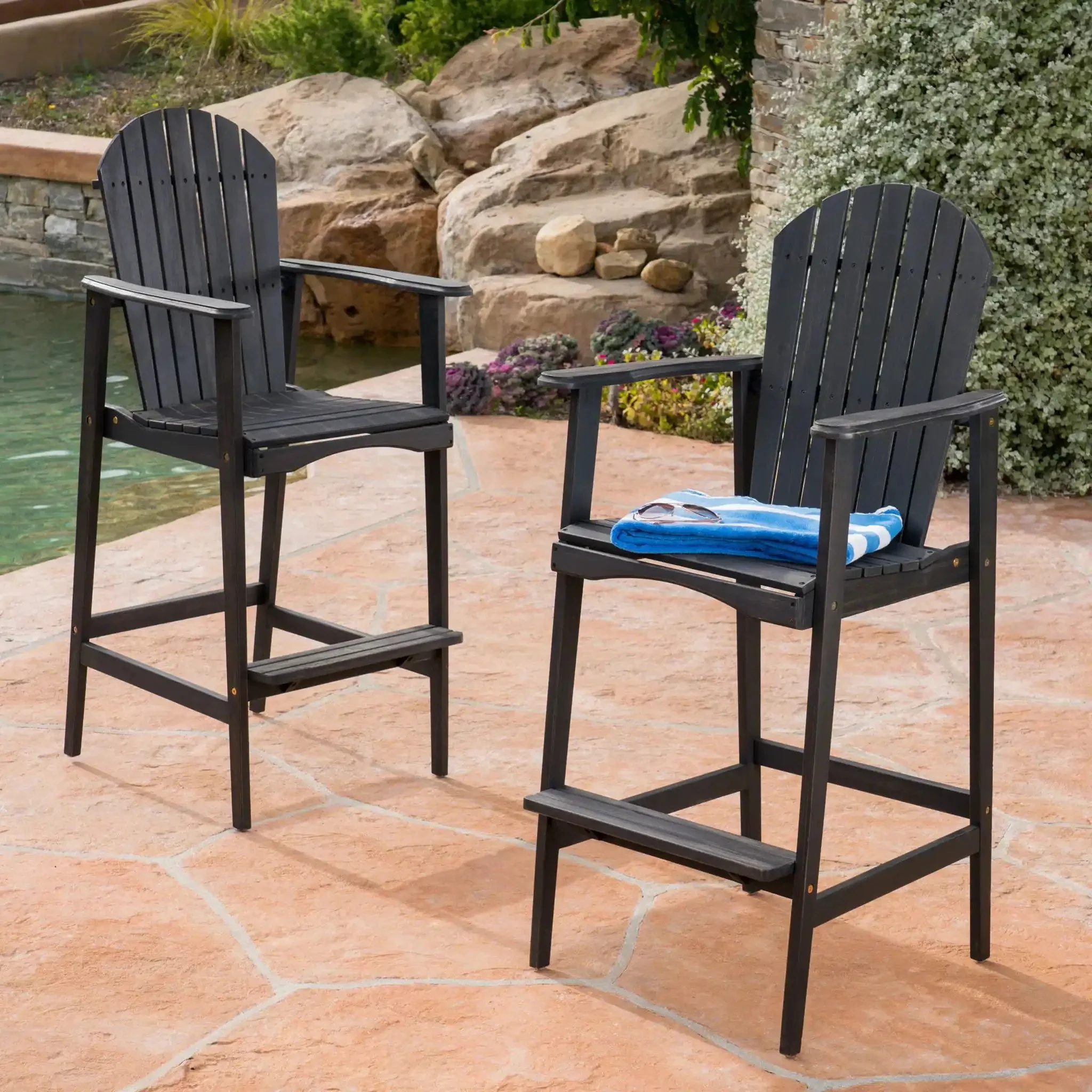 Outdoor Acacia Wood Adirondack Barstools (Set of 2) - Image 6