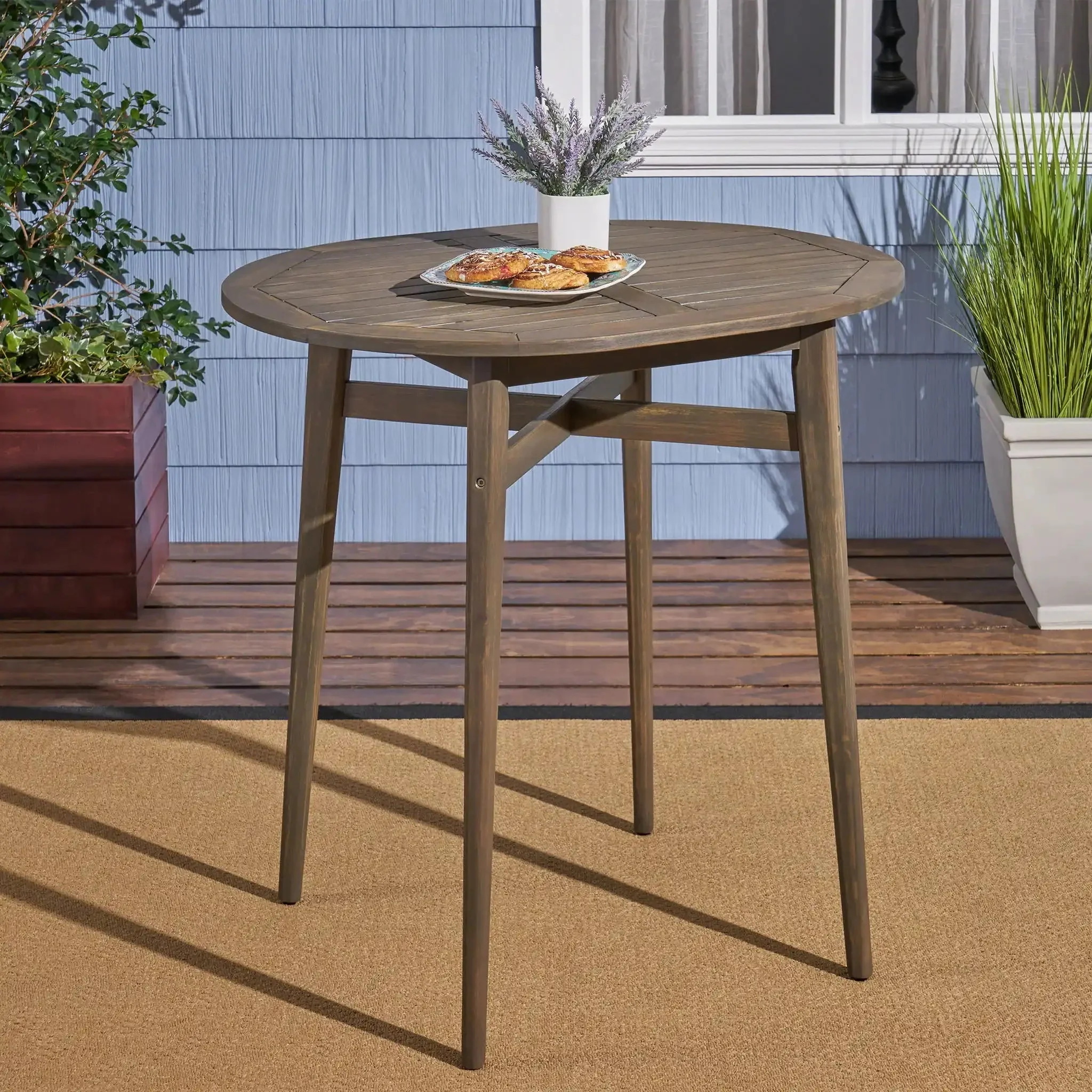Outdoor Acacia Wood Bar Table With Slat Top - Image 2