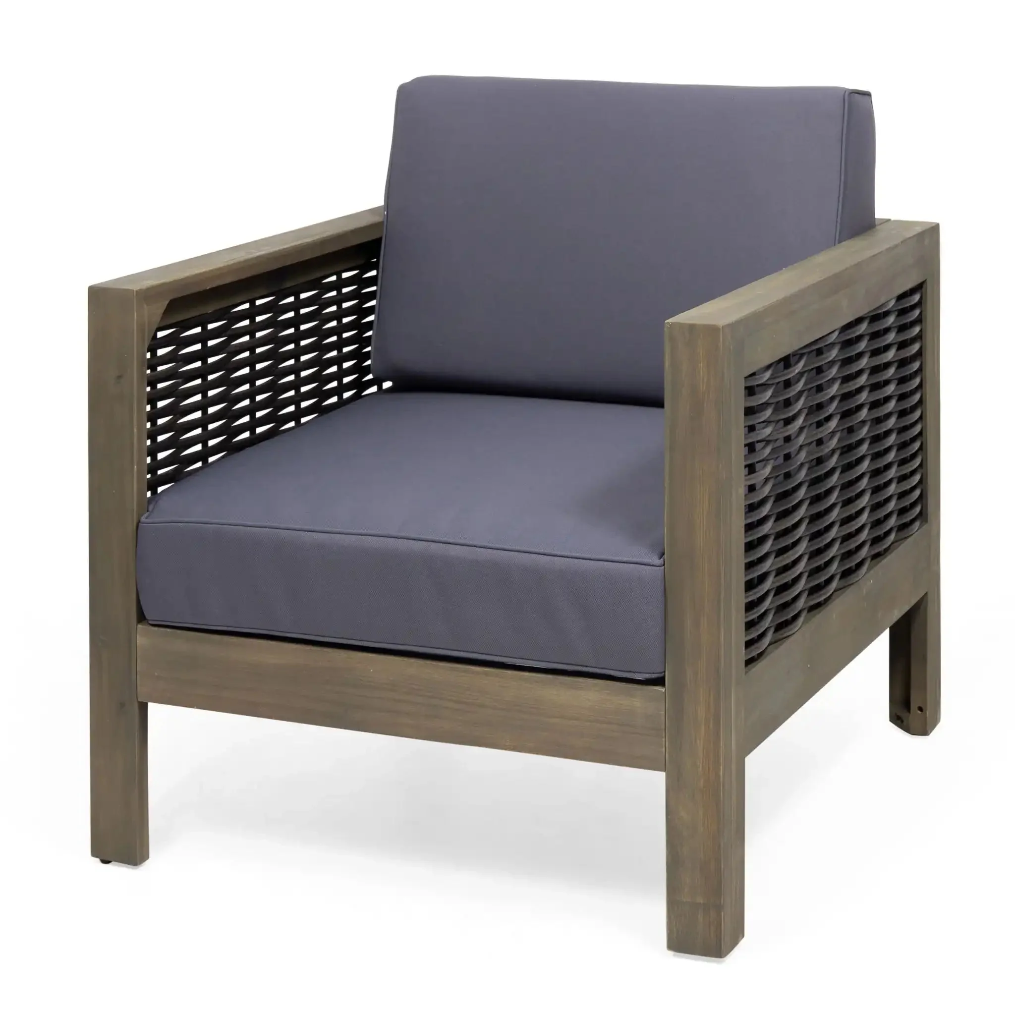 Outdoor Acacia Wood Club Chair With Wicker Accents - Image 2
