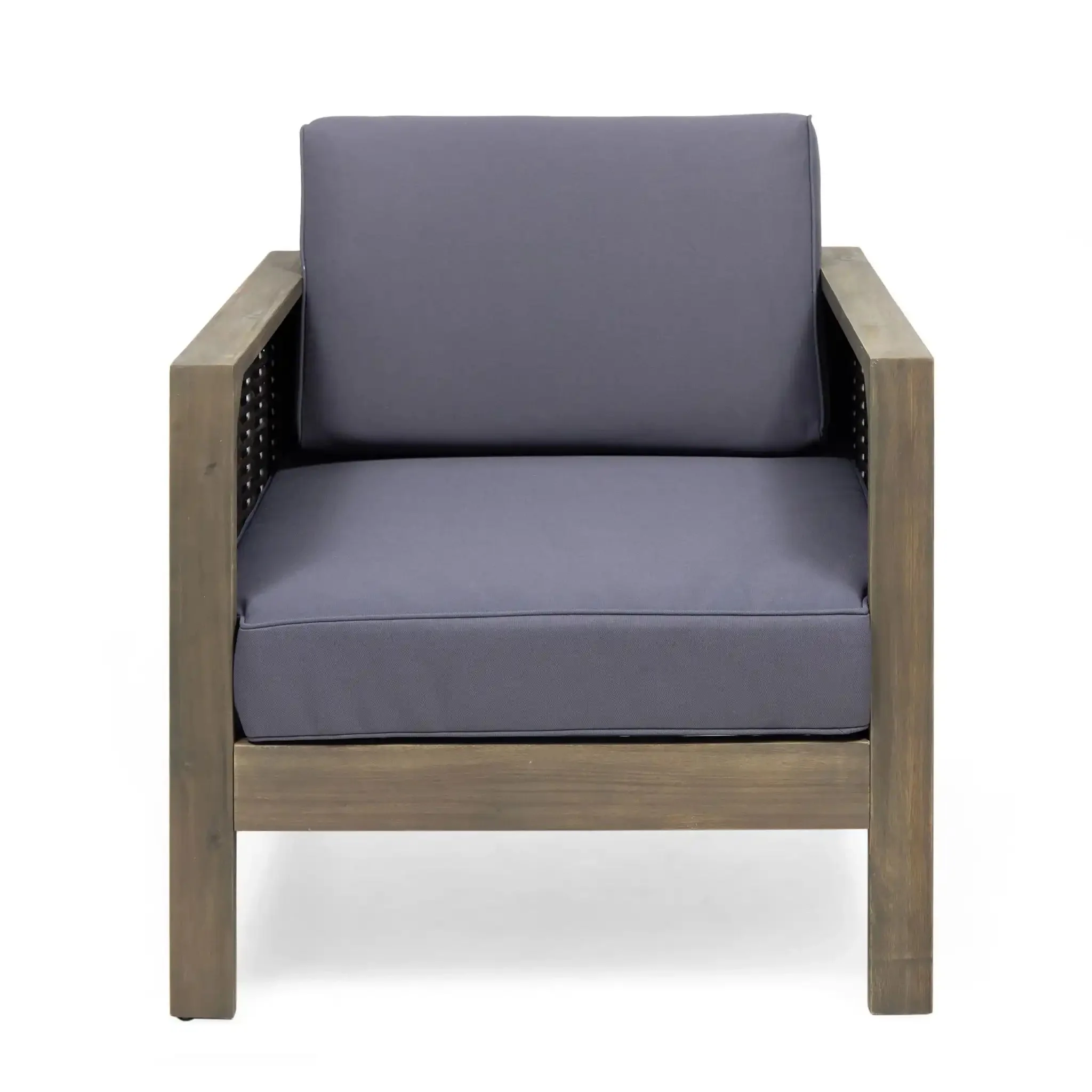 Outdoor Acacia Wood Club Chair With Wicker Accents - Image 3