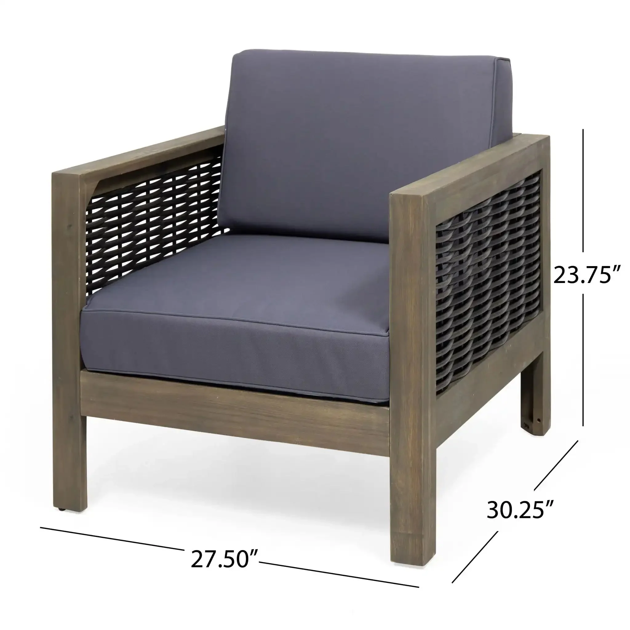 Outdoor Acacia Wood Club Chair With Wicker Accents - Image 4