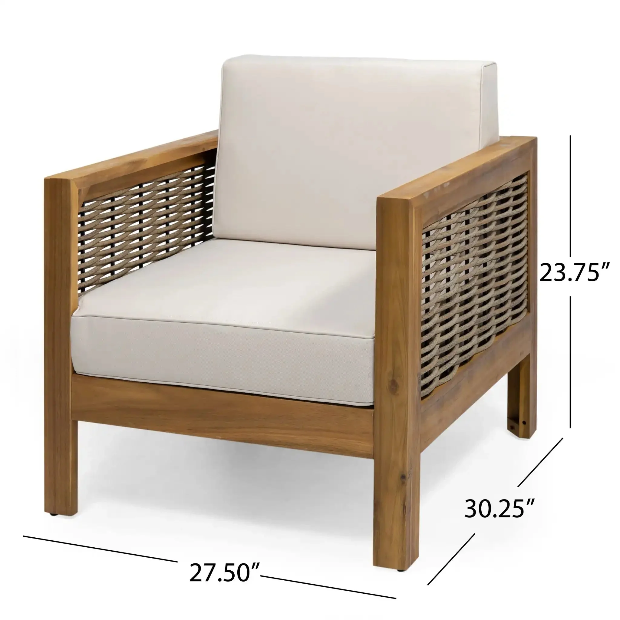 Outdoor Acacia Wood Club Chair With Wicker Accents - Image 7