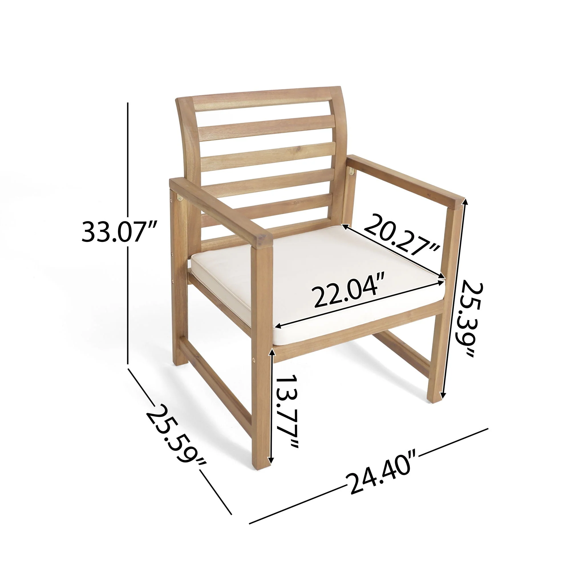 Outdoor Acacia Wood Club Chairs, 2 Pieces Set - Natural Stained / White - Image 3