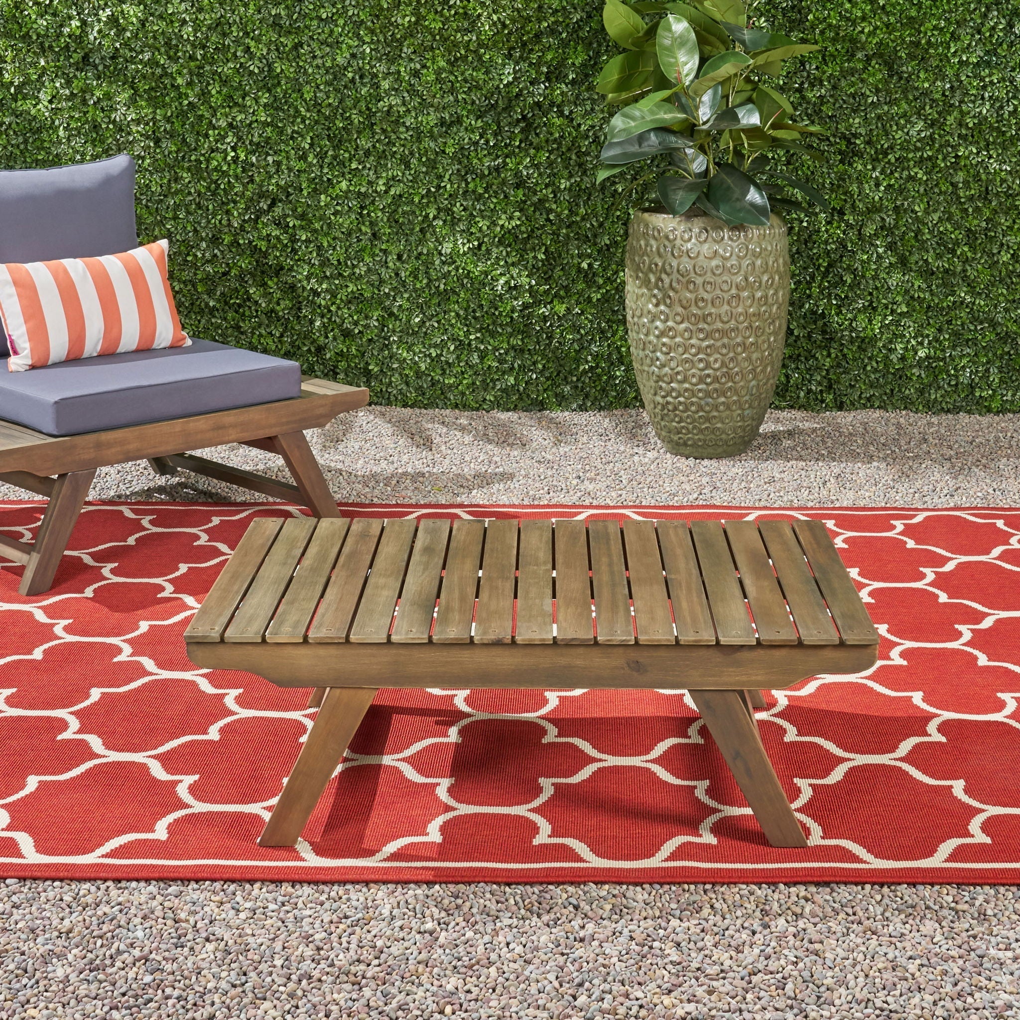 Outdoor Acacia Wood Coffee Table With Open Slat Design - Image 4